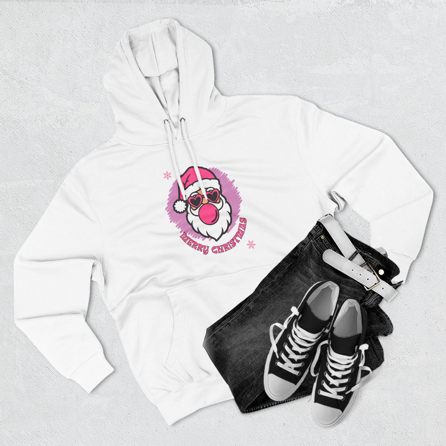 Santa with Sunglasses Hoodie | Funny Christmas Graphic, Pink Holiday Design