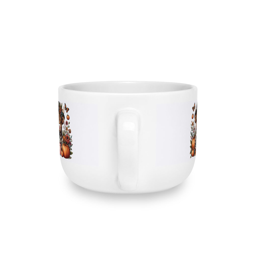 Ceramic Latte Mug — "More Coffee Please" with Fall Pumpkin Bouquet — 25oz