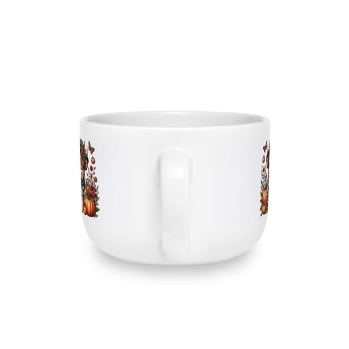 Ceramic Latte Mug — "More Coffee Please" with Fall Pumpkin Bouquet — 25oz