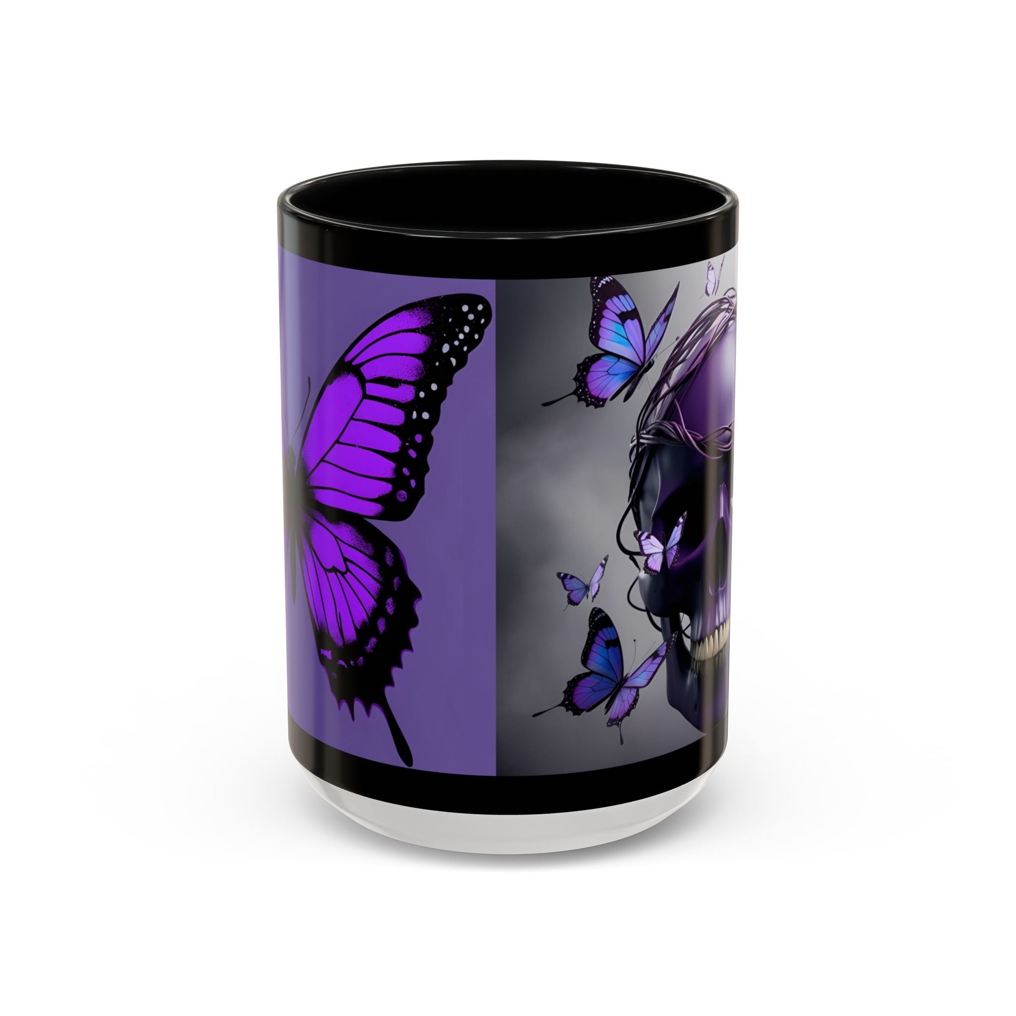 Purple Coffee Cup Gothic Skull & Butterflies Accent Coffee Mug