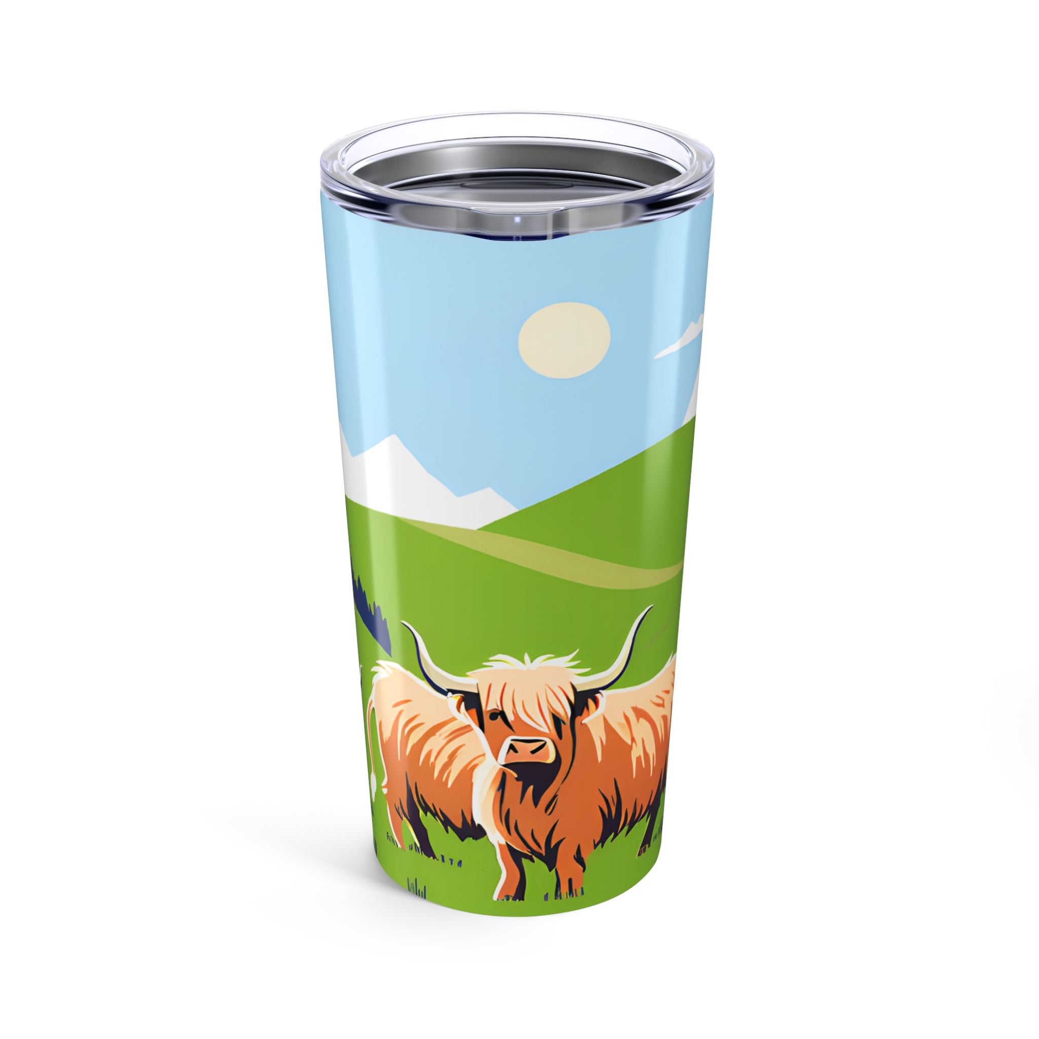 Highland Cow Tumbler Insulated Travel Cup with Scenic Mountain Design  20oz
