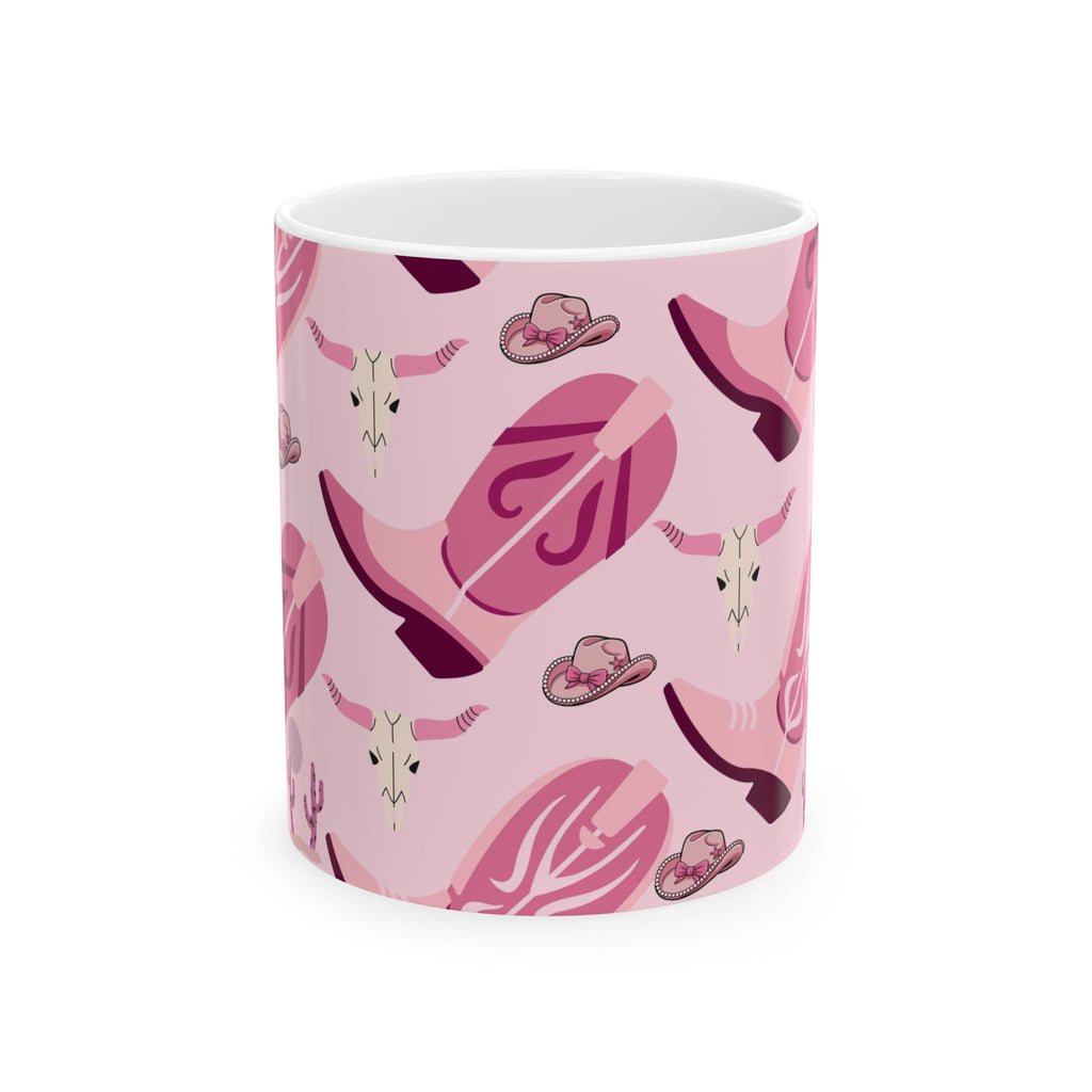 Cowgirl Pink Pattern Ceramic Mug — Western Hats & Boots Coffee Cup (11oz/15oz)