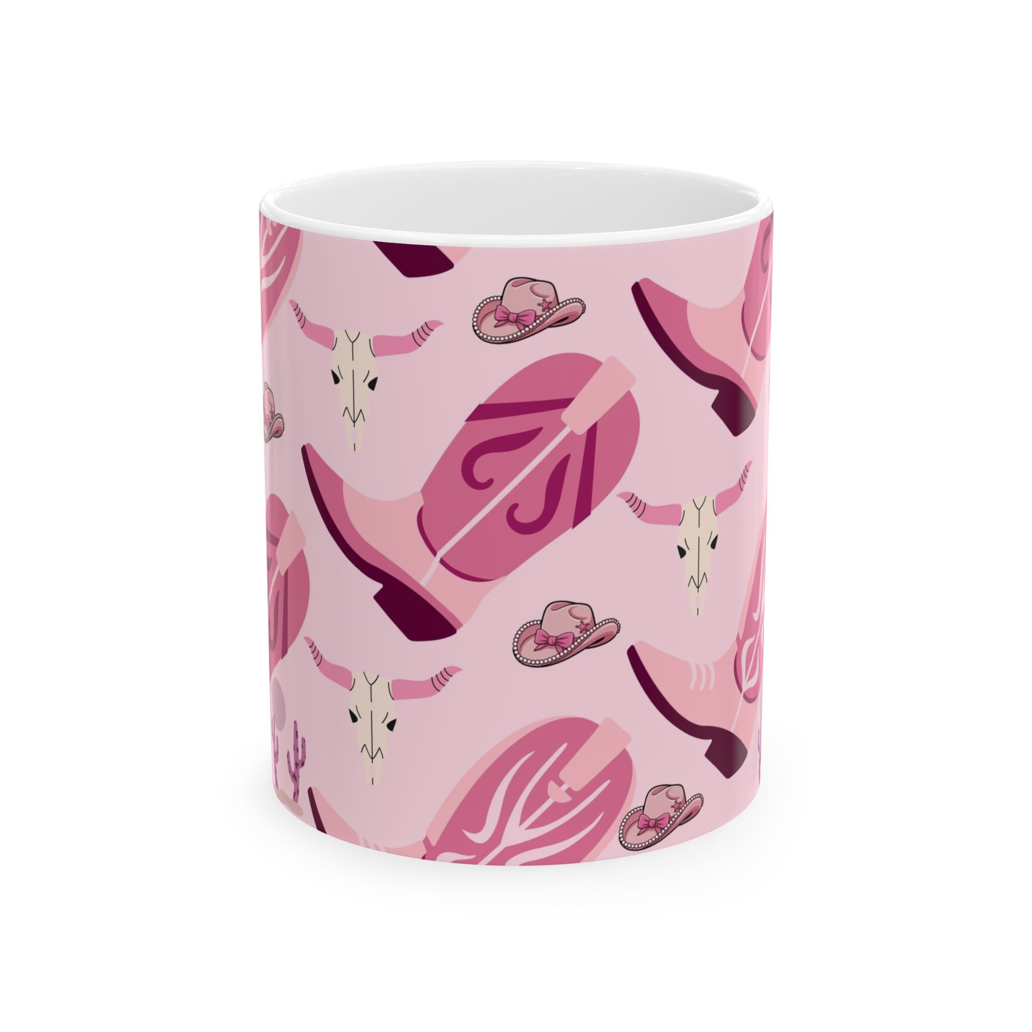 Cowgirl Pink Pattern Ceramic Mug — Western Hats & Boots Coffee Cup (11oz/15oz)