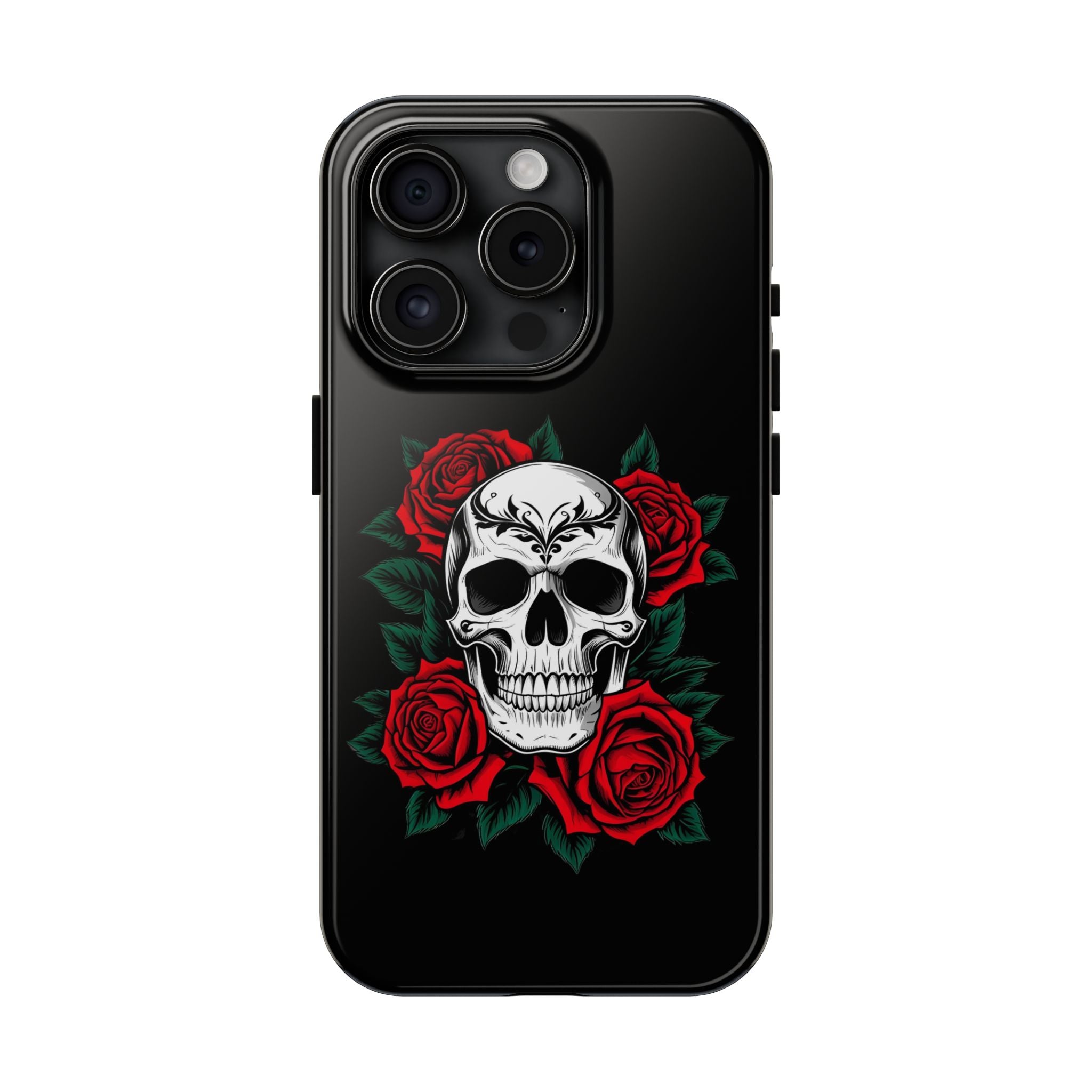Skull and Roses Tough Phone Case — Durable Protective iPhone Cover with Vibrant Wing Design