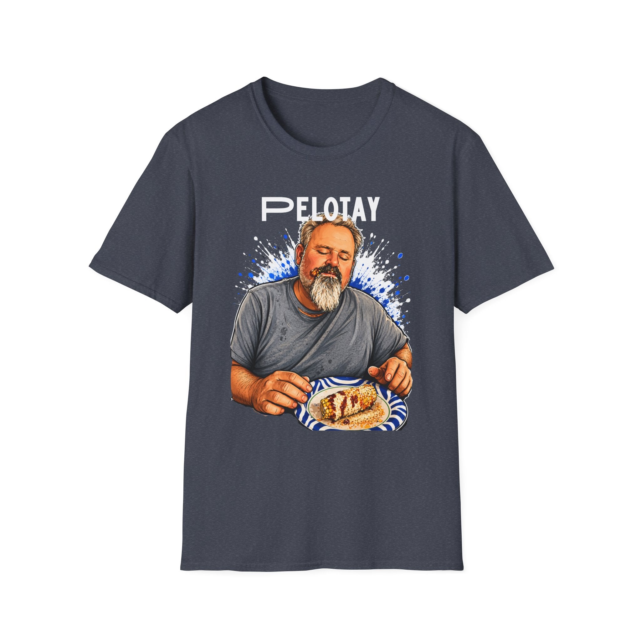 T-Shirt — Bearded Man Enjoying Mexican Elote for the First Time Illustration