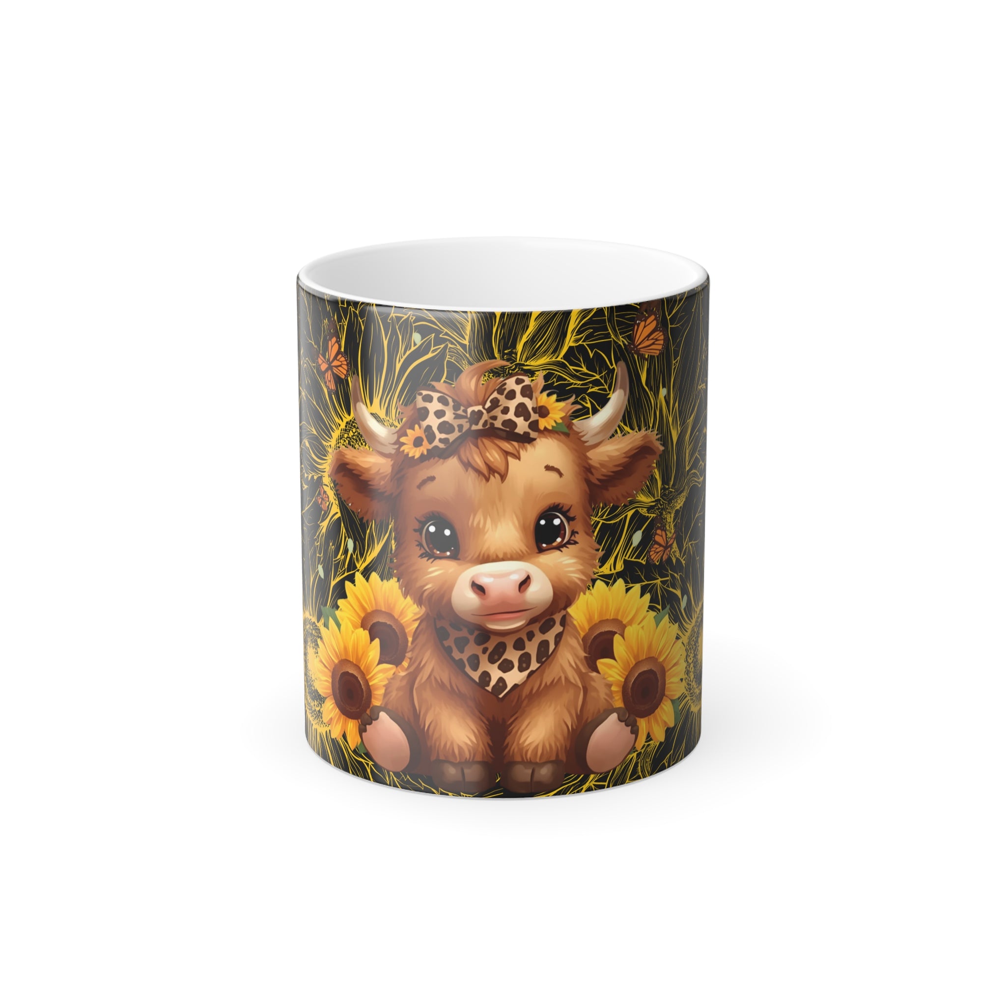 Highland Cow Sunflower Cow Color Changing or Morphing Mug