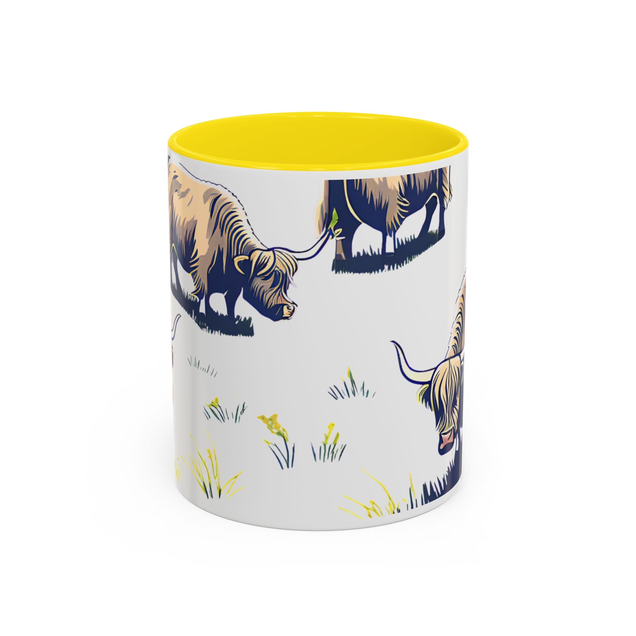 Highland Cow Accent Coffee Mug – Cute Scottish Cattle Pattern, 11/15oz