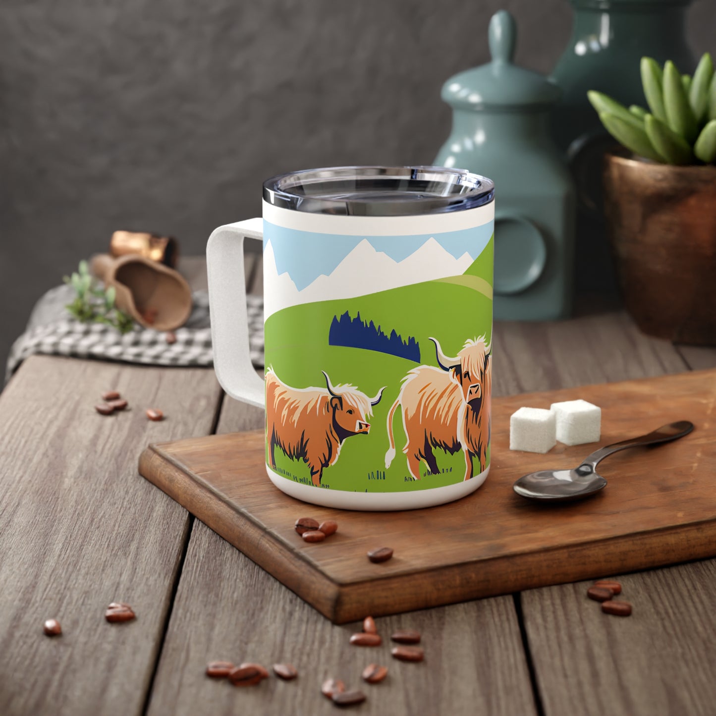 Highland Cow Insulated Coffee Mug | Cute Cow Mug, Animal Lover Gift, Nature-Inspired Mug, Farmhouse Decor, Hot Beverage Container