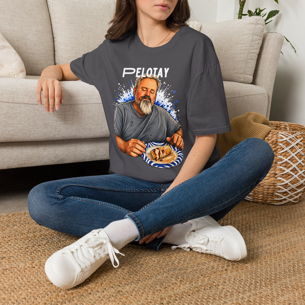 T-Shirt — Bearded Man Enjoying Mexican Elote for the First Time Illustration