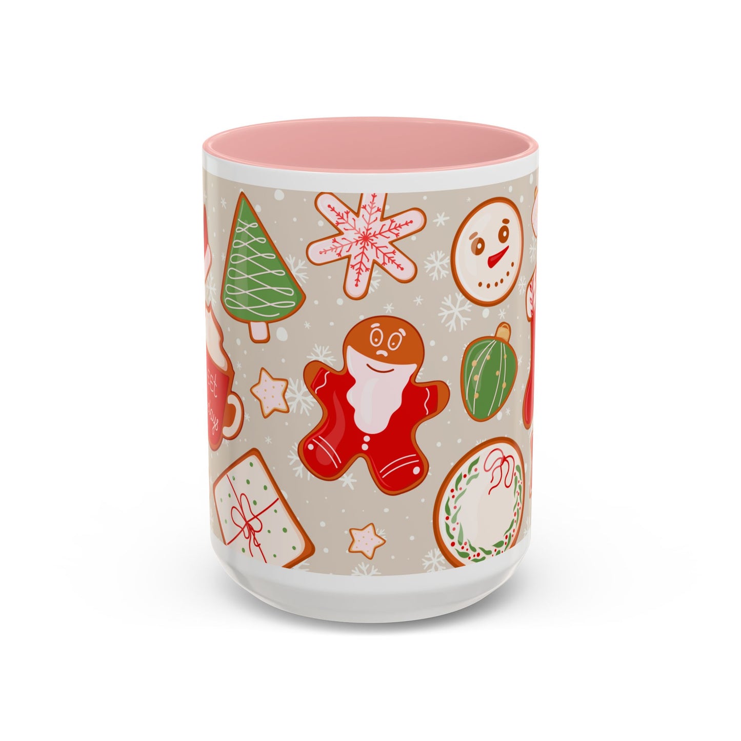 Holiday Cookie Pattern Accent Coffee Mug — Christmas Gingerbread & Ornaments (11/15oz)