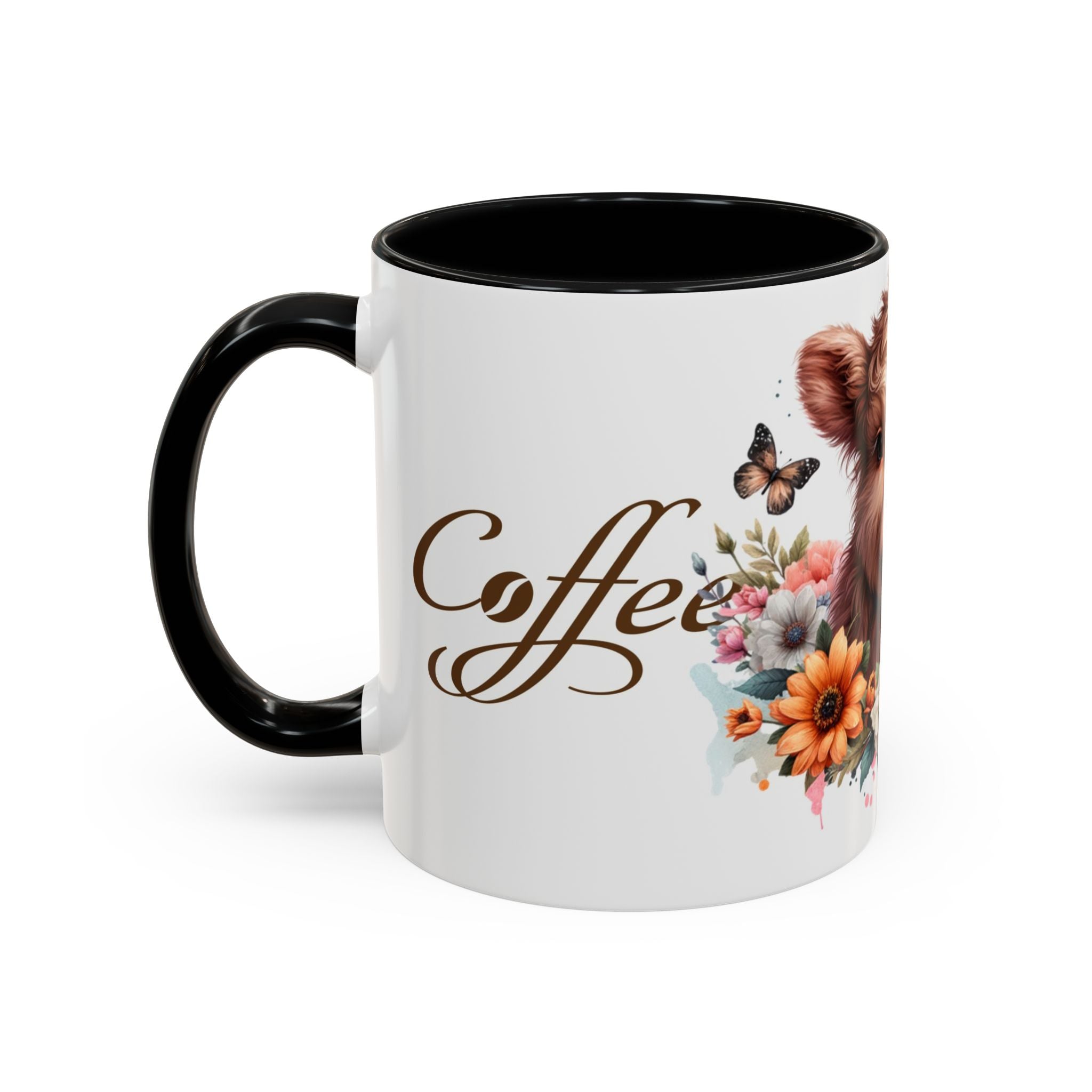 Cute Highland Cow Coffee Mug — Floral 'Coffee' Accent Mug (11/15oz)