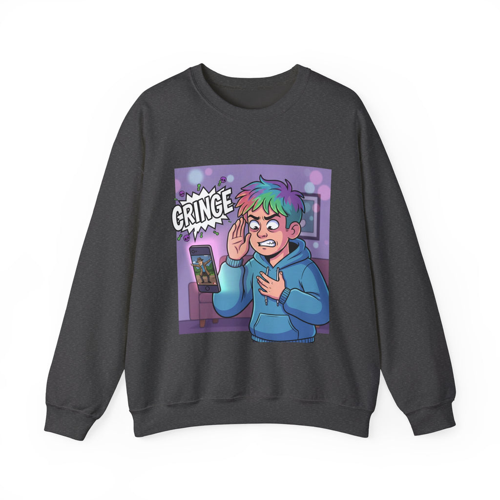 Cringe Reaction Cartoon Boy Sweatshirt | Funny Phone Call Illustration