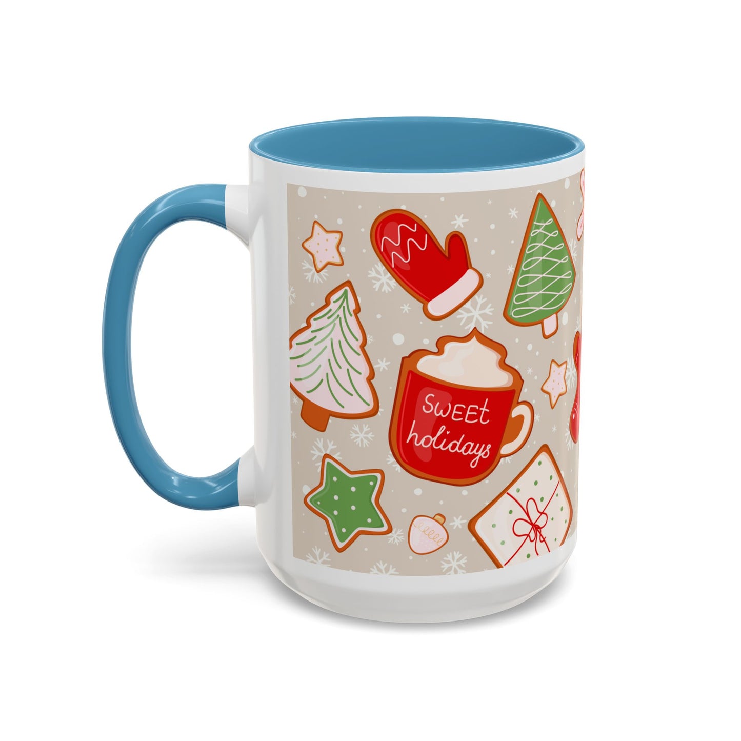 Holiday Cookie Pattern Accent Coffee Mug — Christmas Gingerbread & Ornaments (11/15oz)