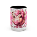 Cute Highland Cow Coffee Mug Saying Just a Wee Bit Moo-dy Pink Accent Mug