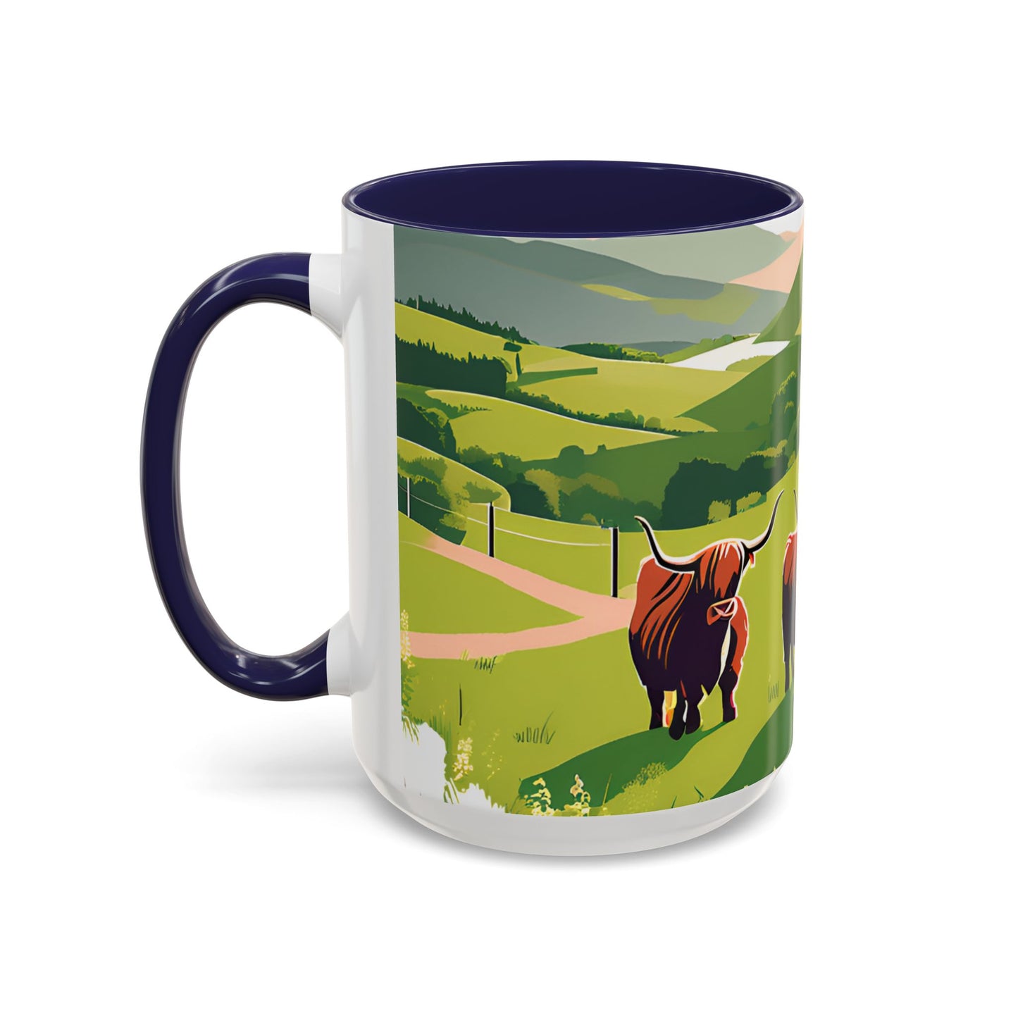 Highland Cow Coffee Mug – Scenic Farm Landscape Accent Mug (11/15oz)