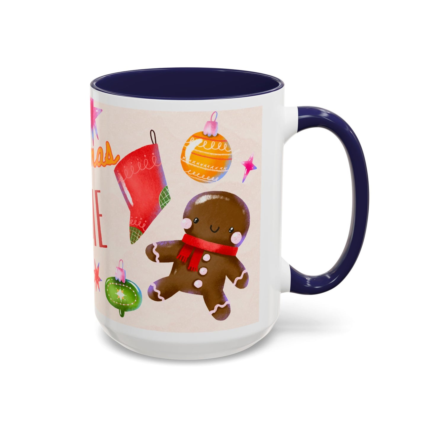 Christmas Time Accent Coffee Mug — Festive Gingerbread & Ornaments Holiday Mug (11/15 oz)