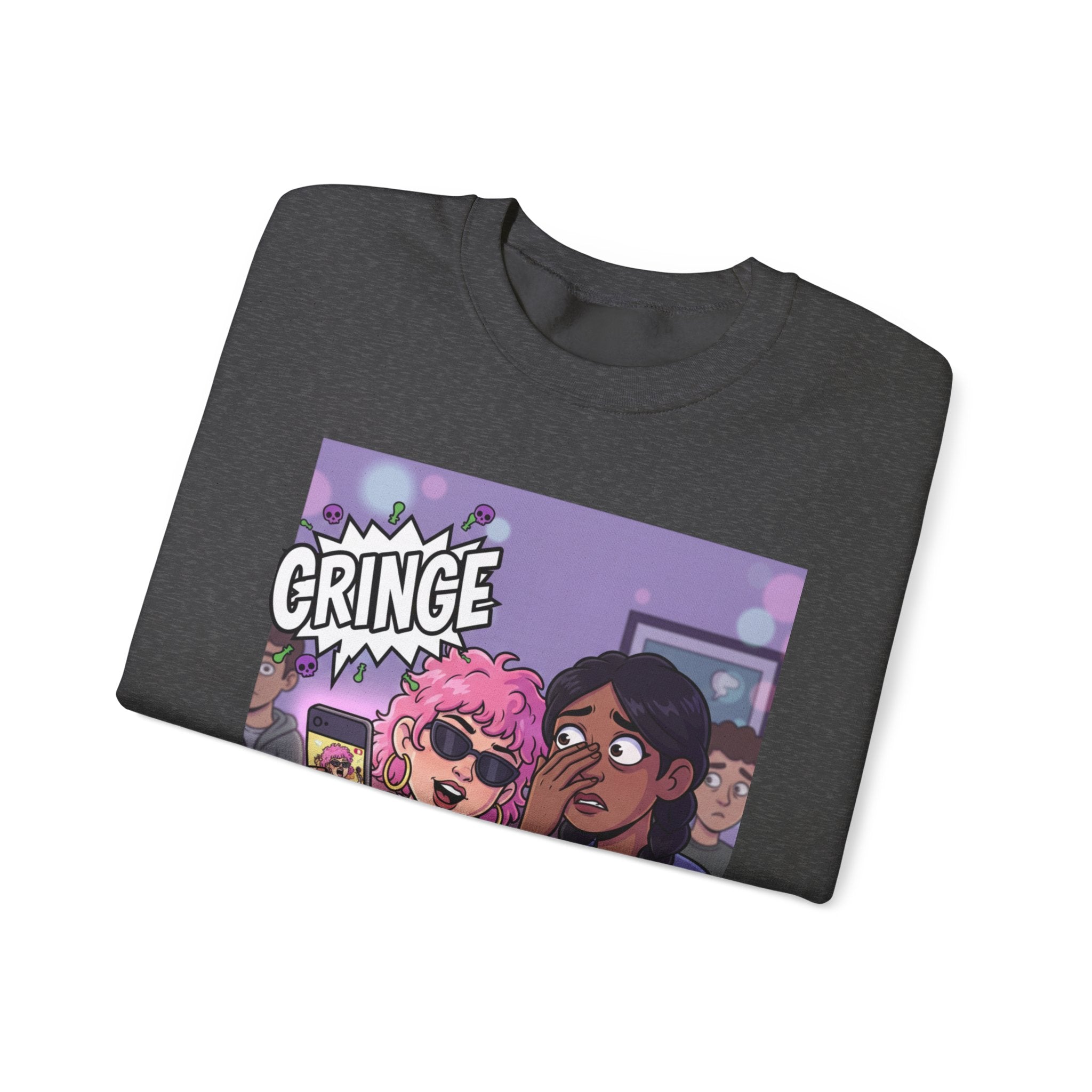 Cringe Friends Illustration Sweatshirt | Cartoon Cafe Scene