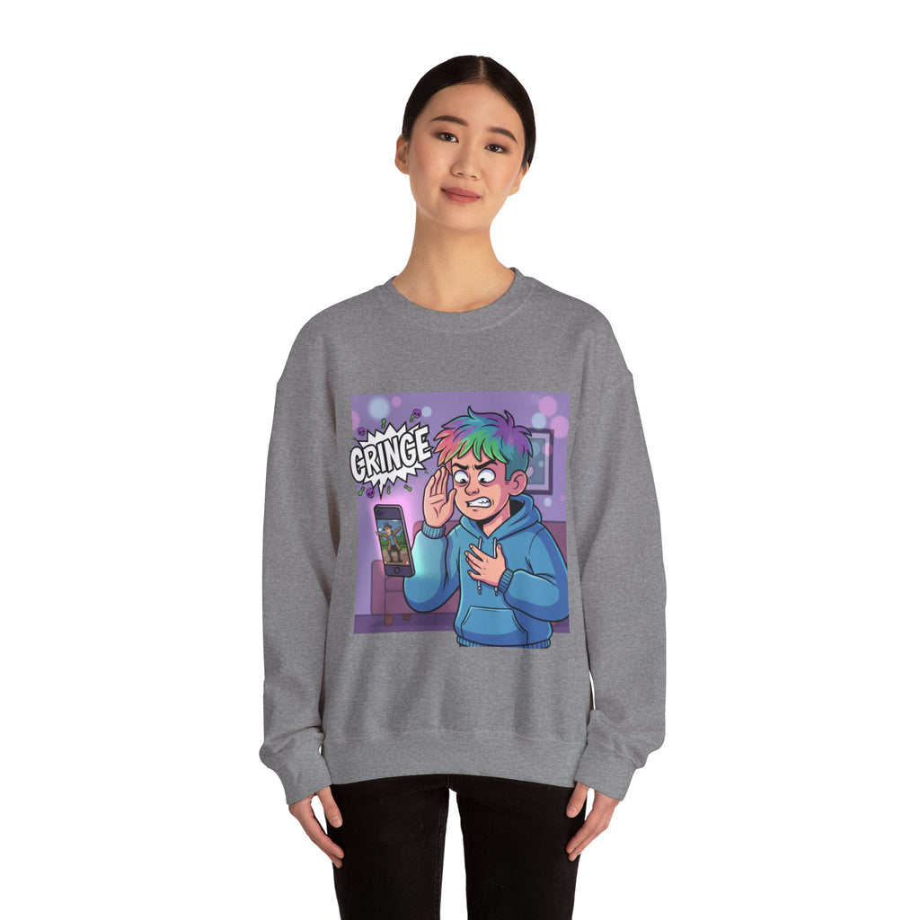 Cringe Reaction Cartoon Boy Sweatshirt | Funny Phone Call Illustration
