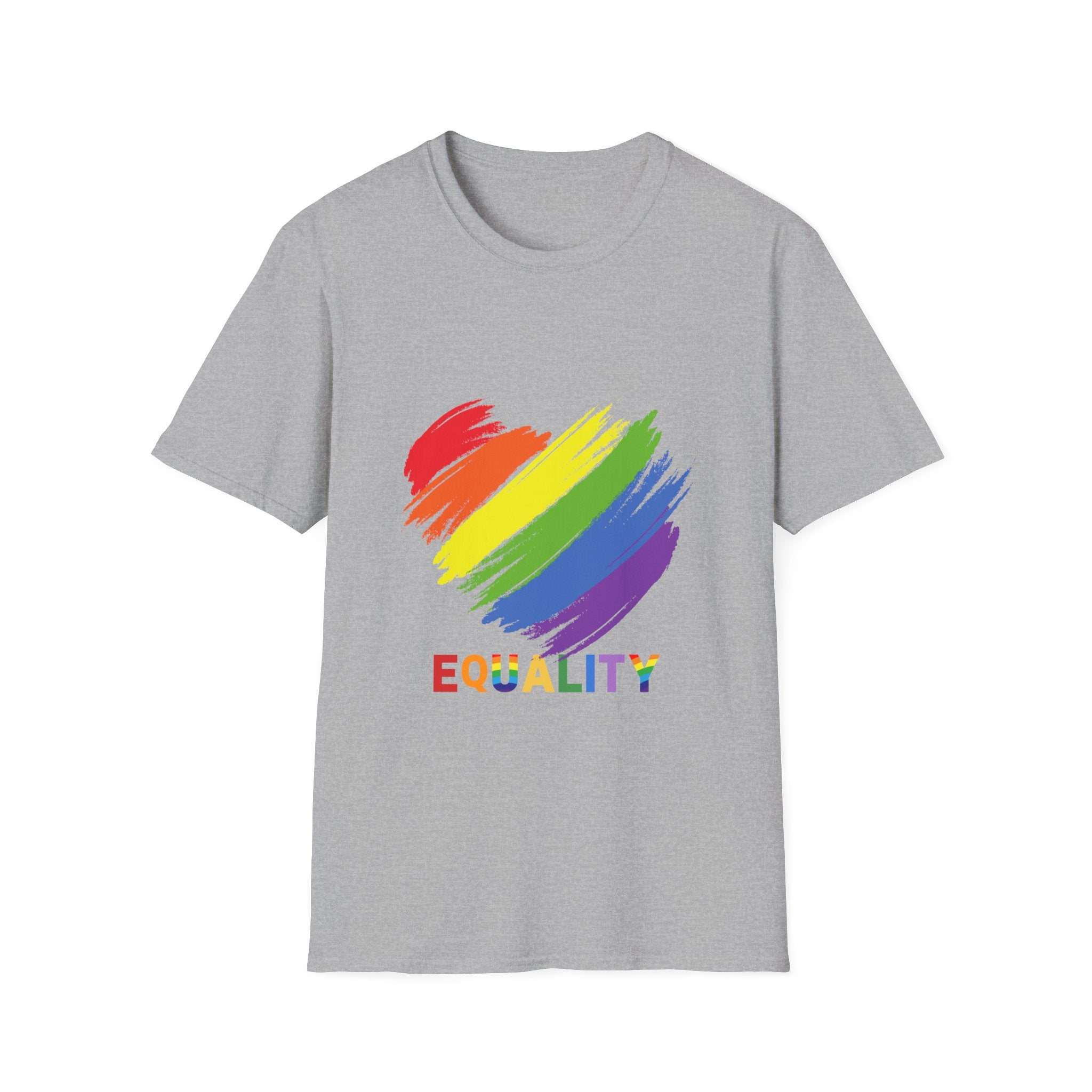 Unisex Equality Pride T-Shirt, LGBTQ+ Apparel, Rainbow Heart Tee, Gift for Allies, Softstyle Anniversary Shirt