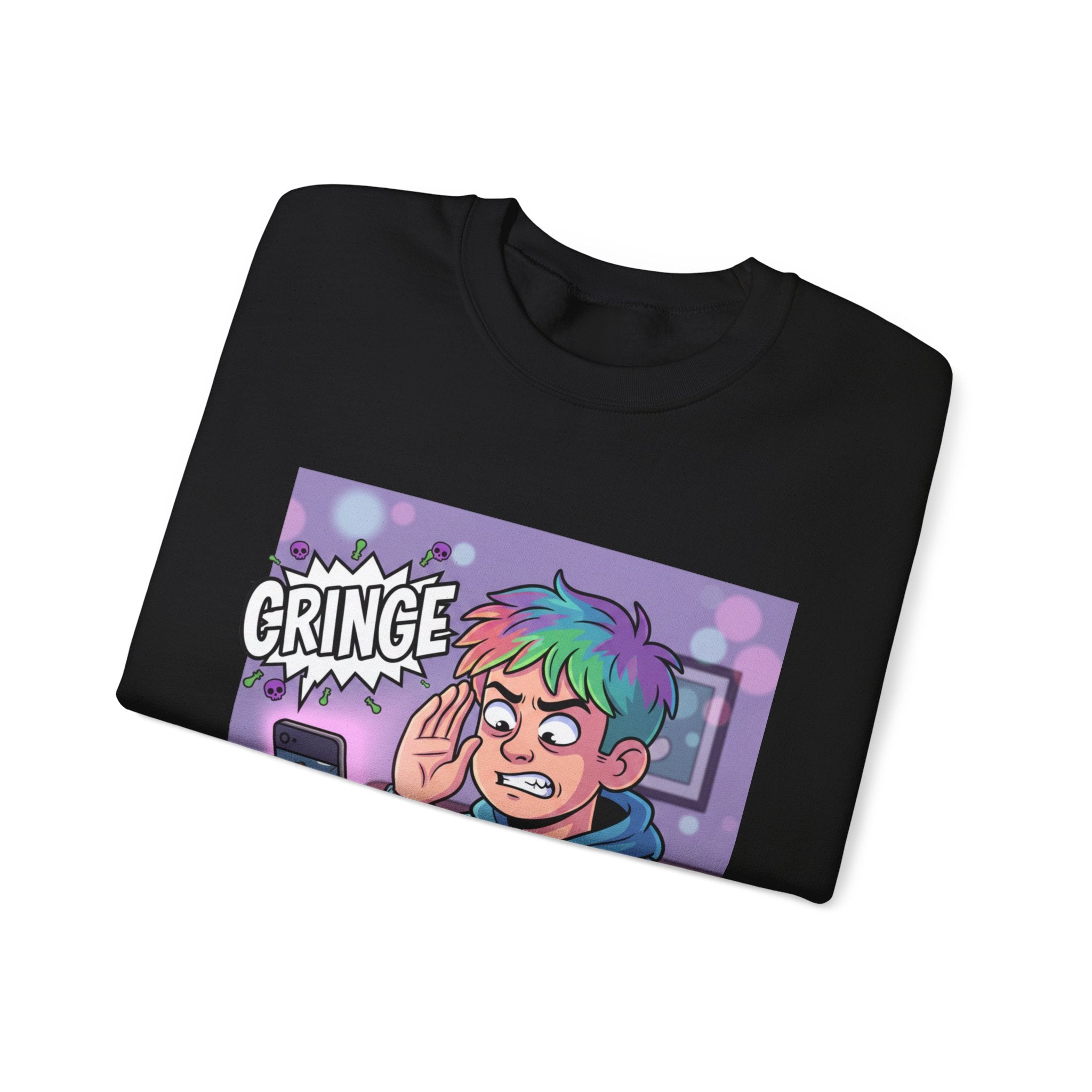 Cringe Reaction Cartoon Boy Sweatshirt | Funny Phone Call Illustration