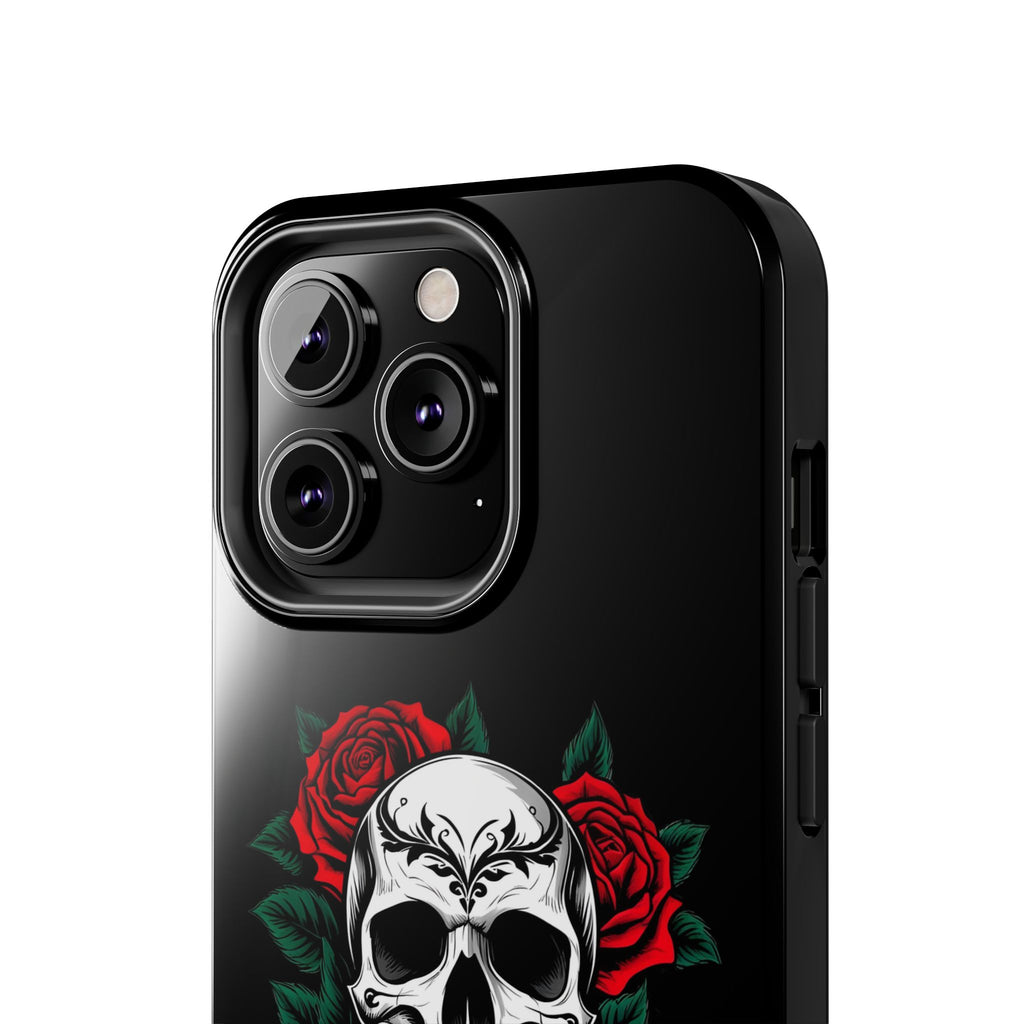 Skull and Roses Tough Phone Case — Durable Protective iPhone Cover with Vibrant Wing Design