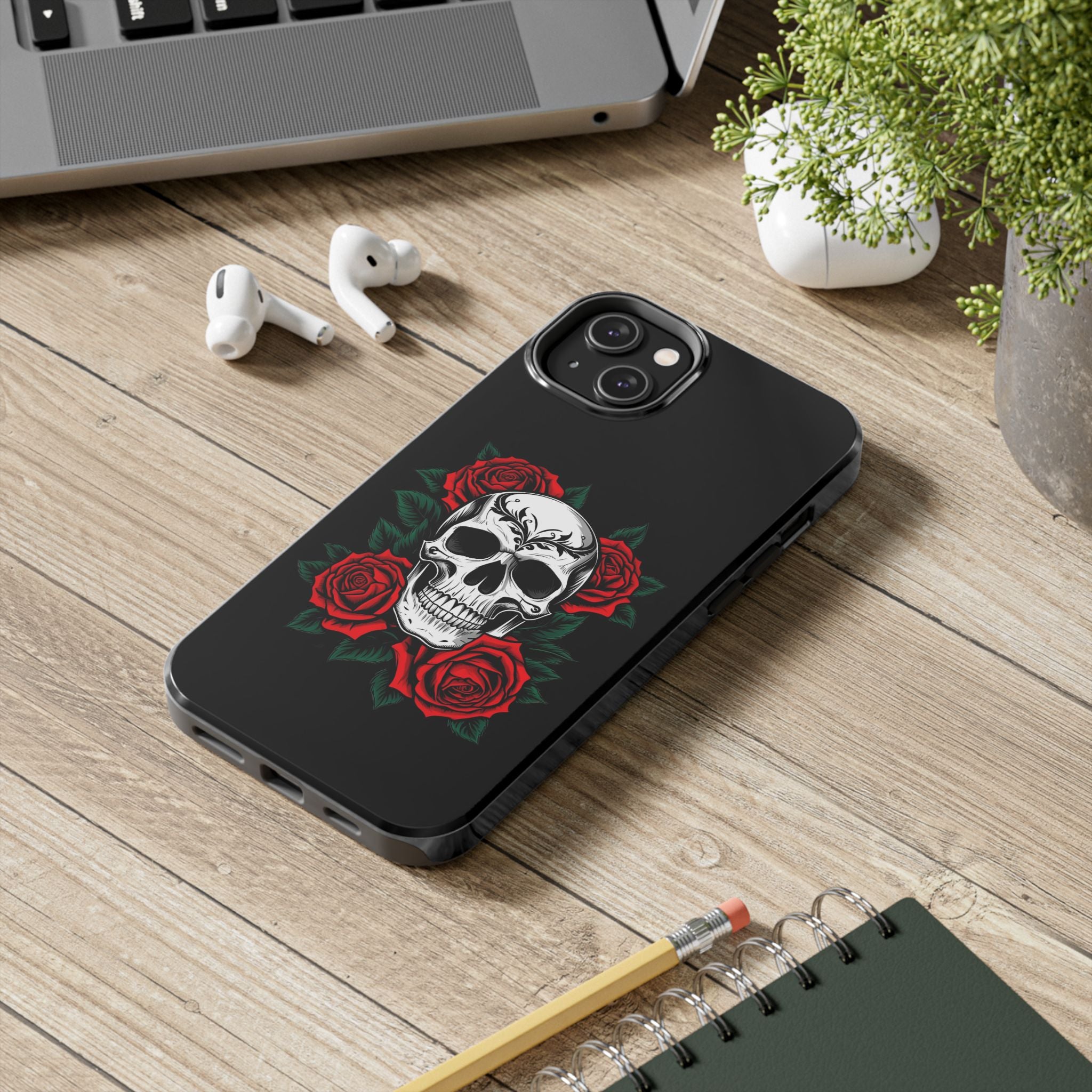 Skull and Roses Tough Phone Case — Durable Protective iPhone Cover with Vibrant Wing Design