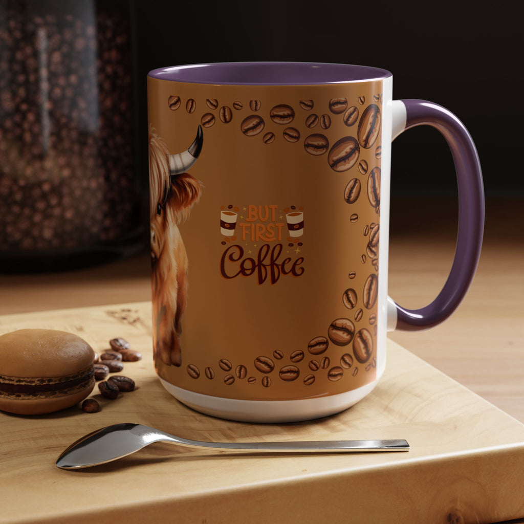 Highland Cow Coffee Mug — 'But First Coffee' Highland Cow Accent Mug (11/15oz)