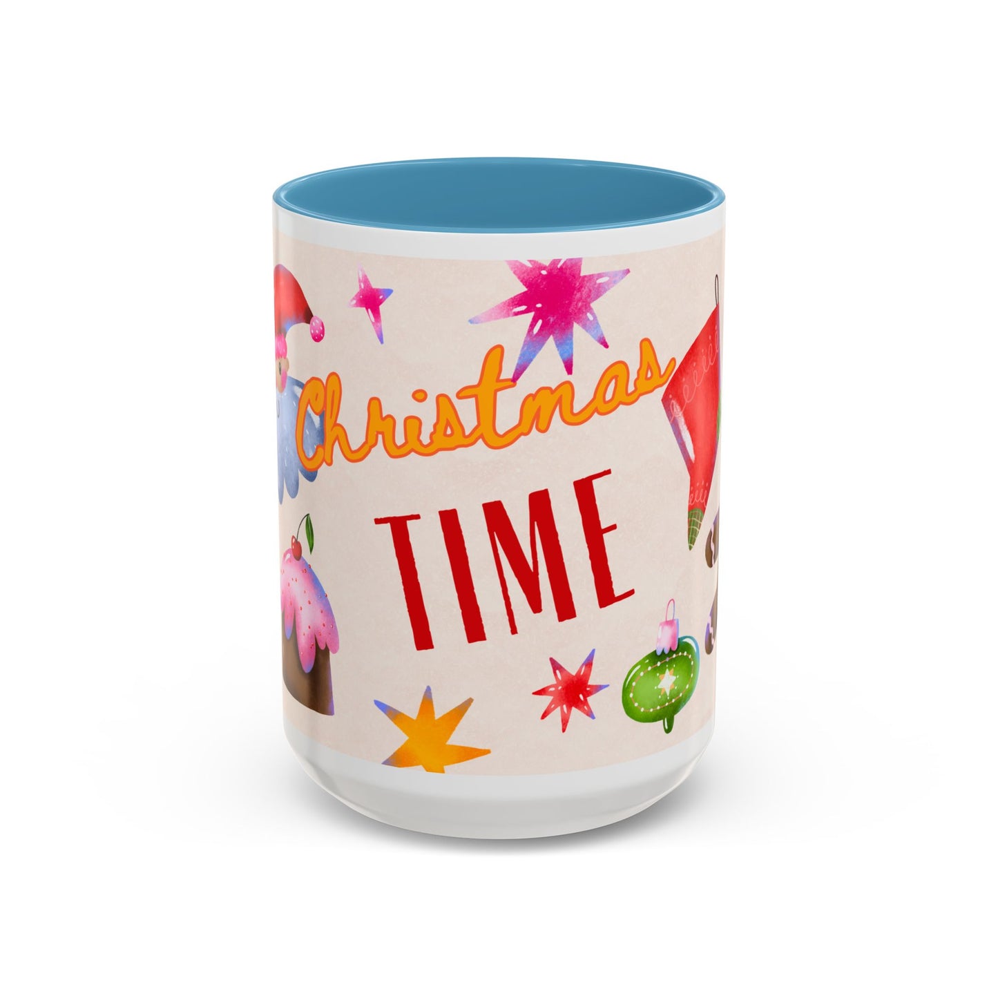 Christmas Time Accent Coffee Mug — Festive Gingerbread & Ornaments Holiday Mug (11/15 oz)