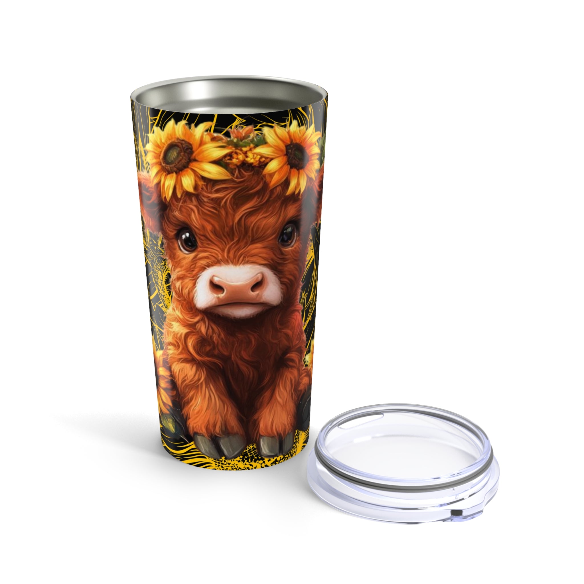 Highland Cow Tumbler 20oz Sunflower Insulated Stainless Travel Cup