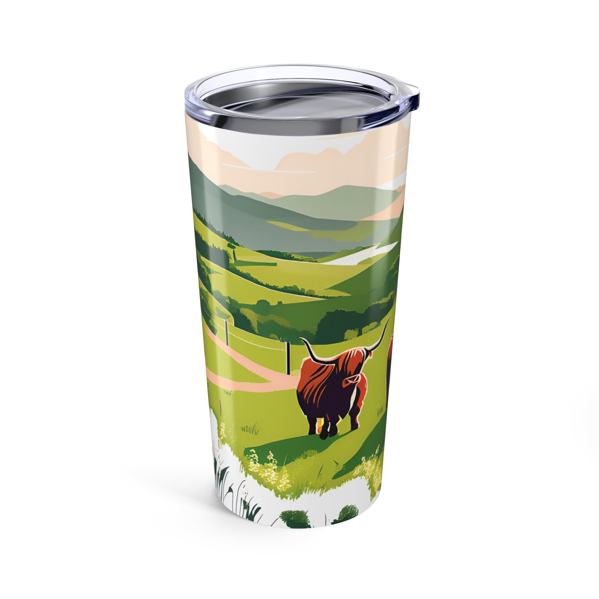 Highland Cow Tumbler Insulated Scenic Farm Landscape Travel Mug 20oz