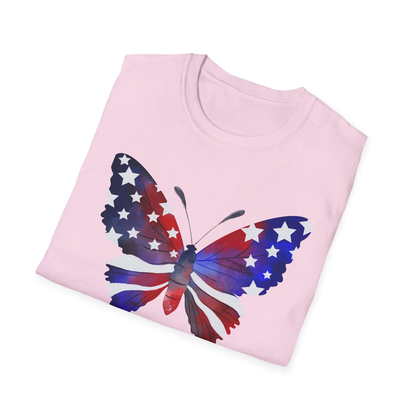 Unite Comfort and Patriotism with this Butterfly Flag Soft Style T-Shirt