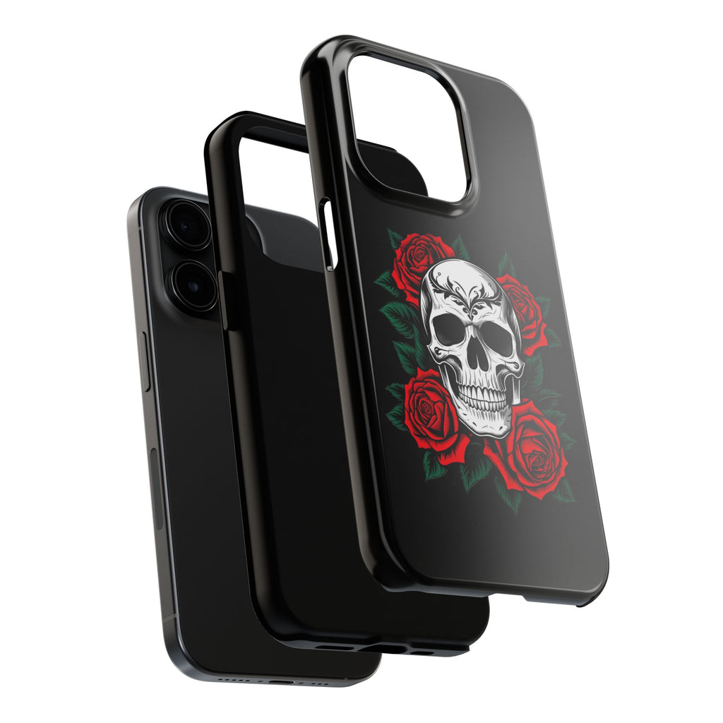Skull and Roses Tough Phone Case — Durable Protective iPhone Cover with Vibrant Wing Design