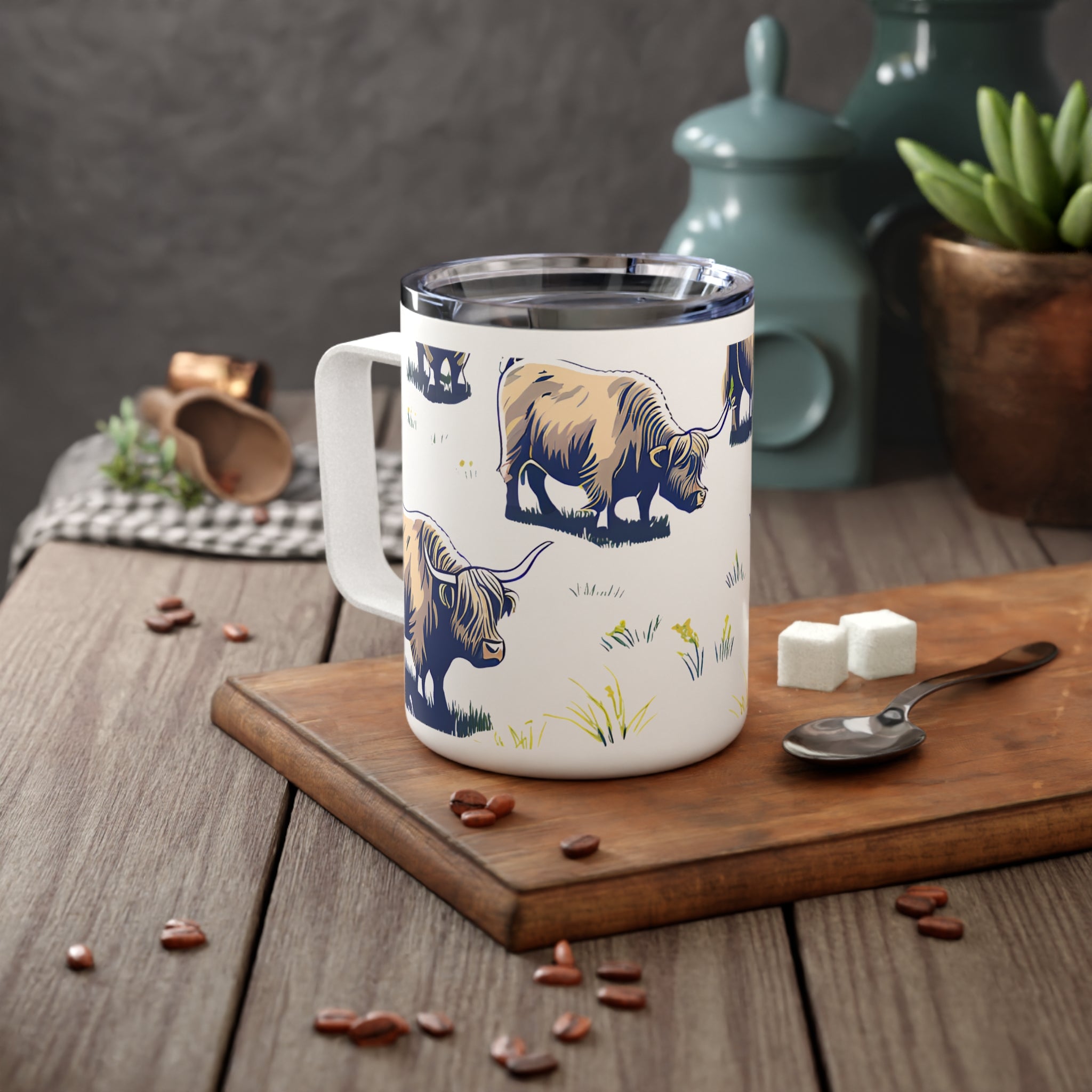 Highland Cow 10oz Insulated Coffee Mug Cute Scottish Cattle Travel Tumbler