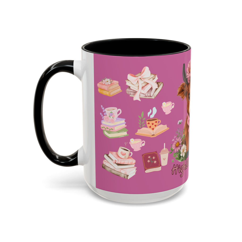 Highland Cow Coffee Mug — Cute Floral Heart Cow Accent Mug (11/15oz)