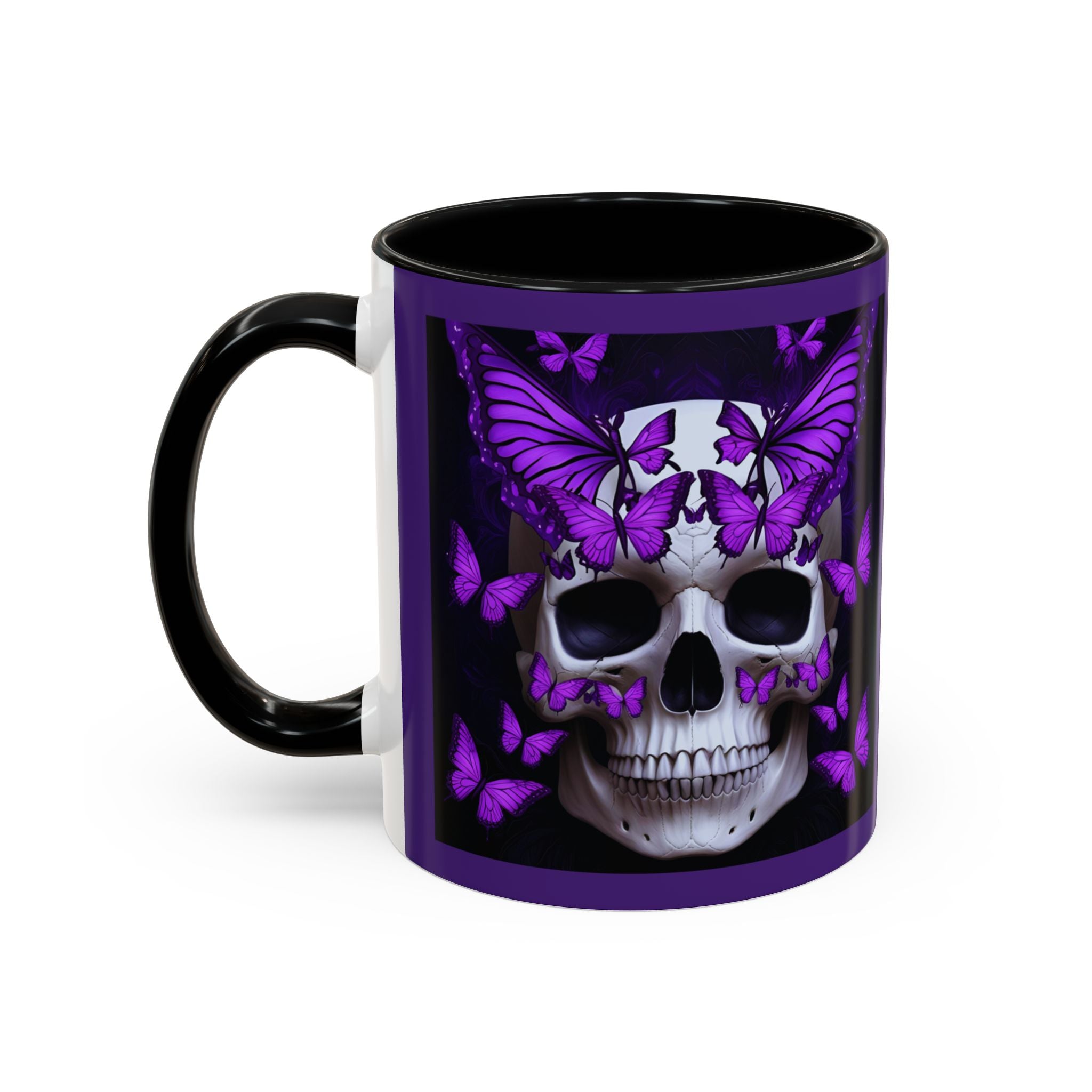 Purple Coffee Cup Gothic Butterfly Skull Accent Mug