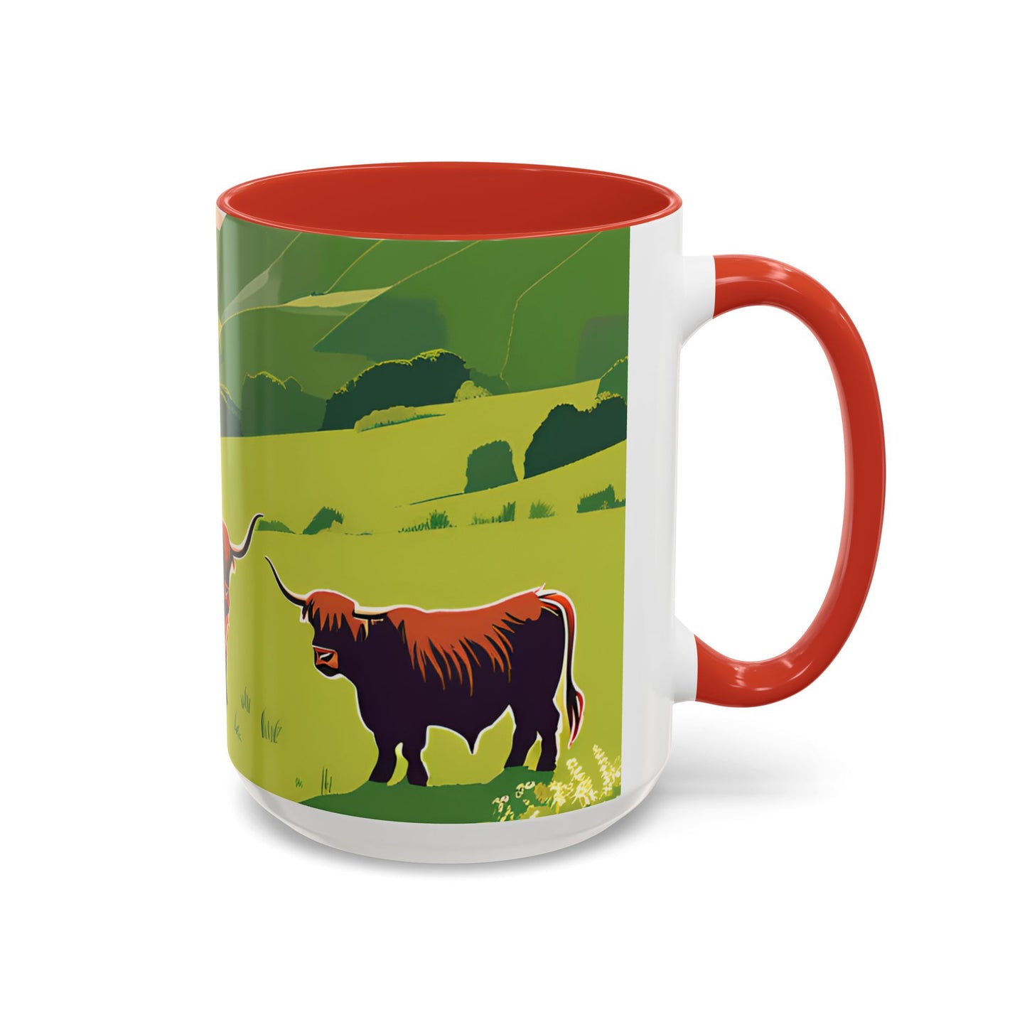 Highland Cow Coffee Mug – Scenic Farm Landscape Accent Mug (11/15oz)