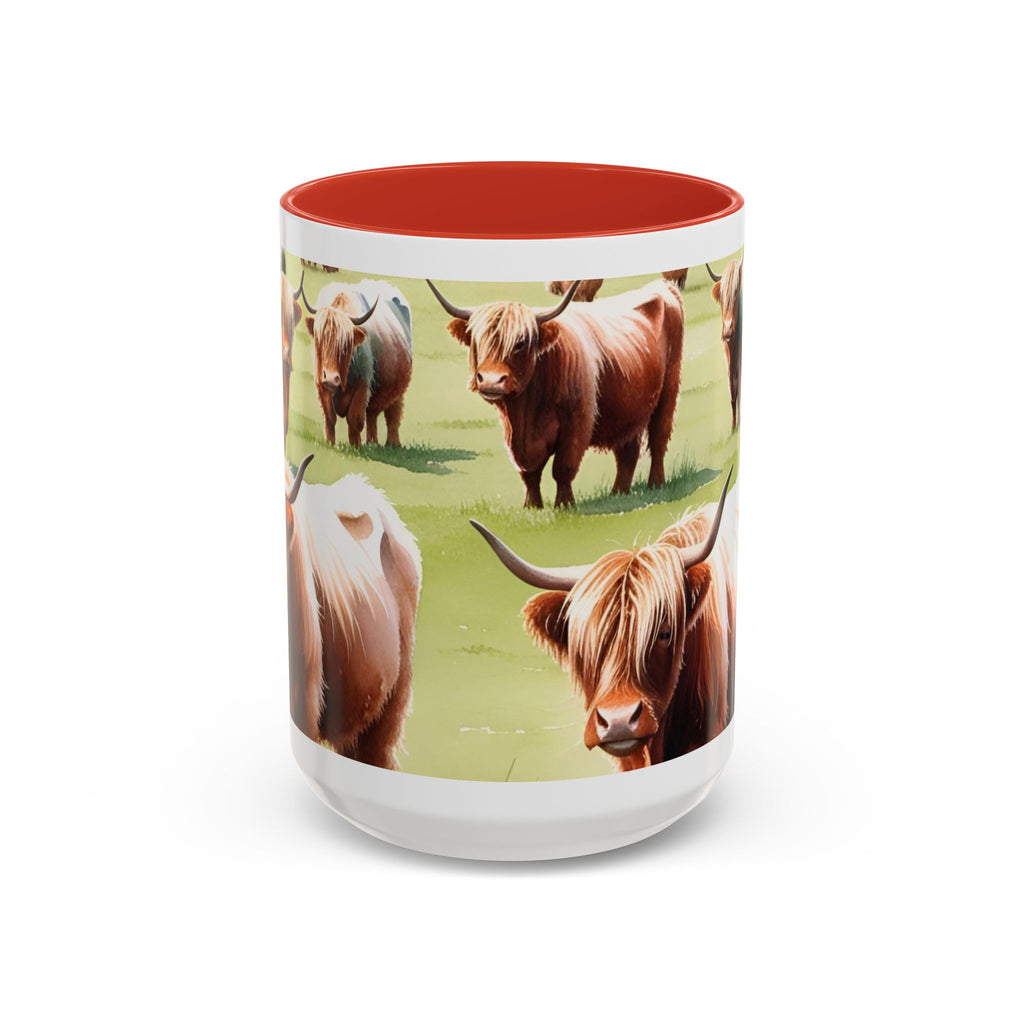 Highland Cow Accent Coffee Mug — Cute Rustic Cattle Farm Design (11/15 oz)