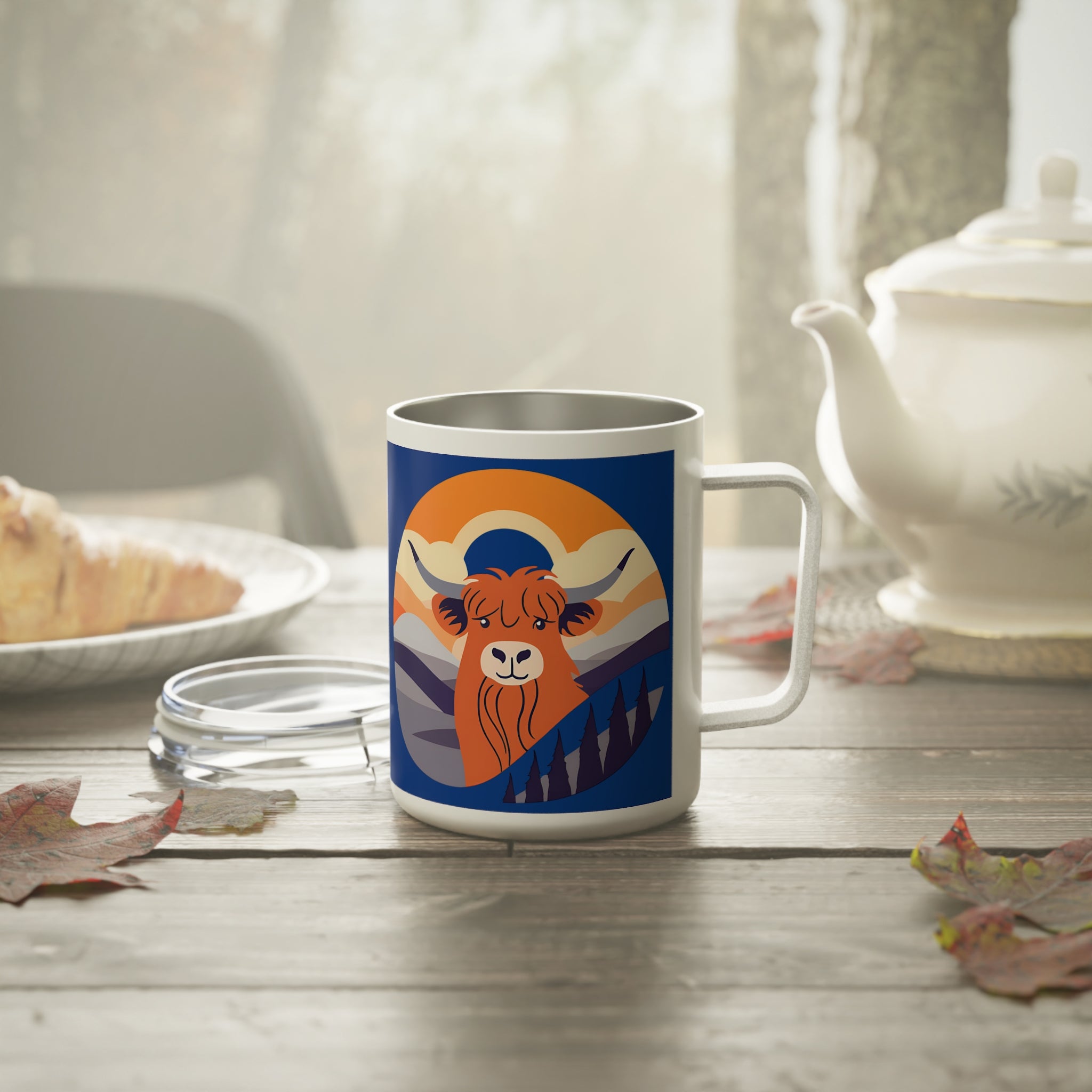 Cute Highland Cow Sunset Design 10oz Insulated Coffee Mug