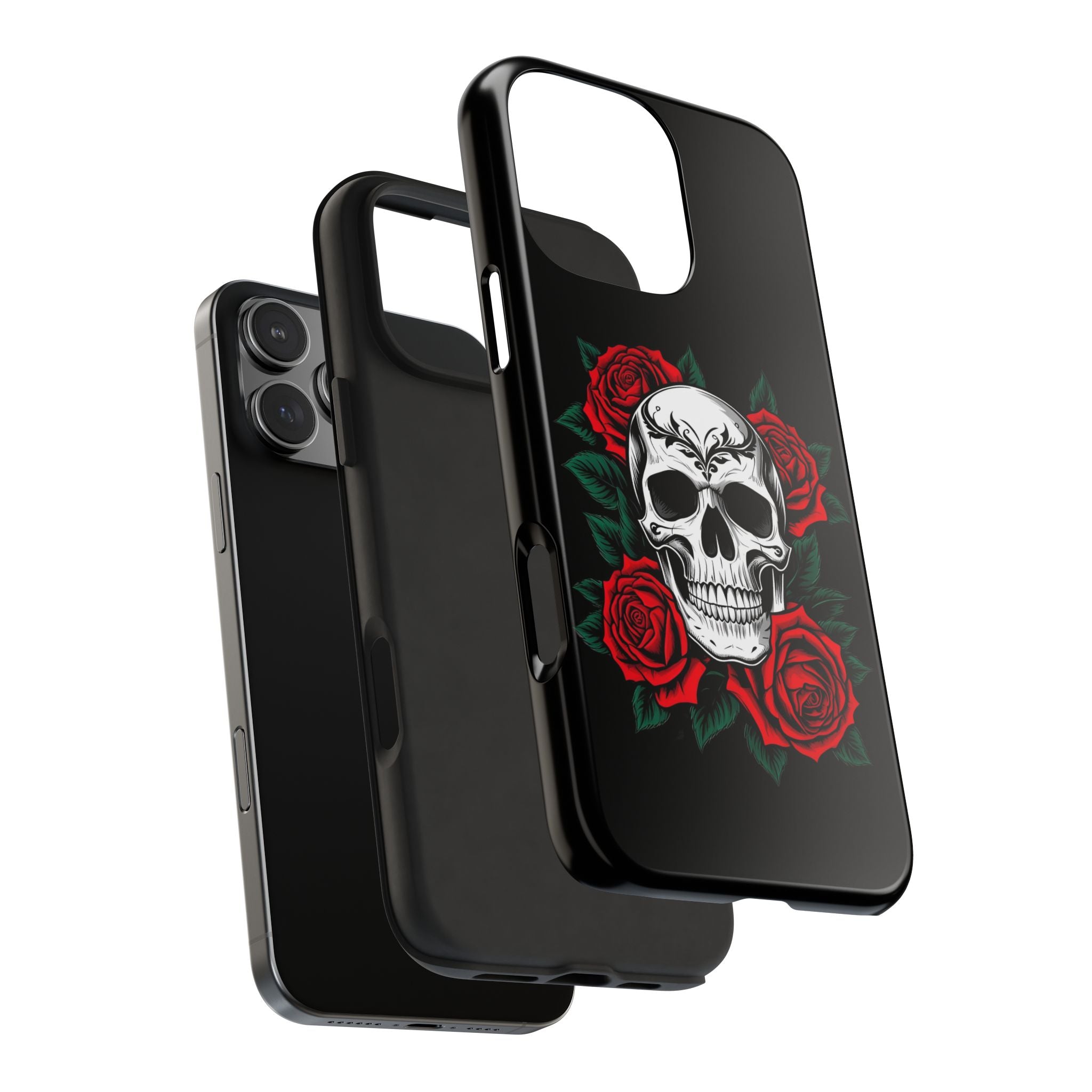 Skull and Roses Tough Phone Case — Durable Protective iPhone Cover with Vibrant Wing Design