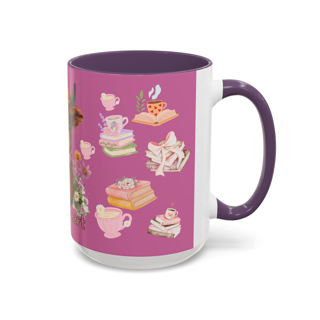 Highland Cow Coffee Mug — Cute Floral Heart Cow Accent Mug (11/15oz)