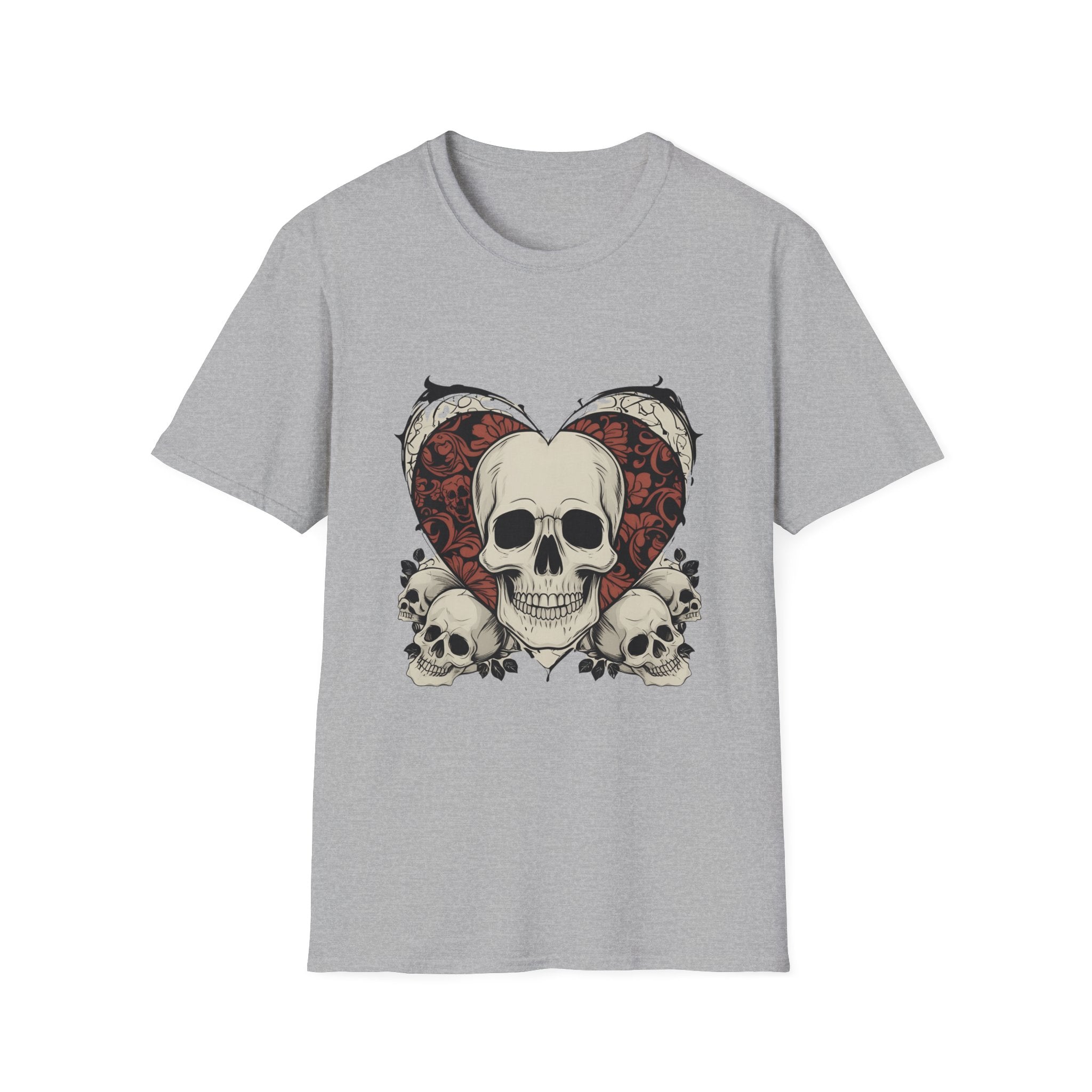 Skull Heart Graphic Tee - Edgy Unisex T-Shirt for Halloween, Gothic Style, Alternative Fashion, Gift for Her/Him