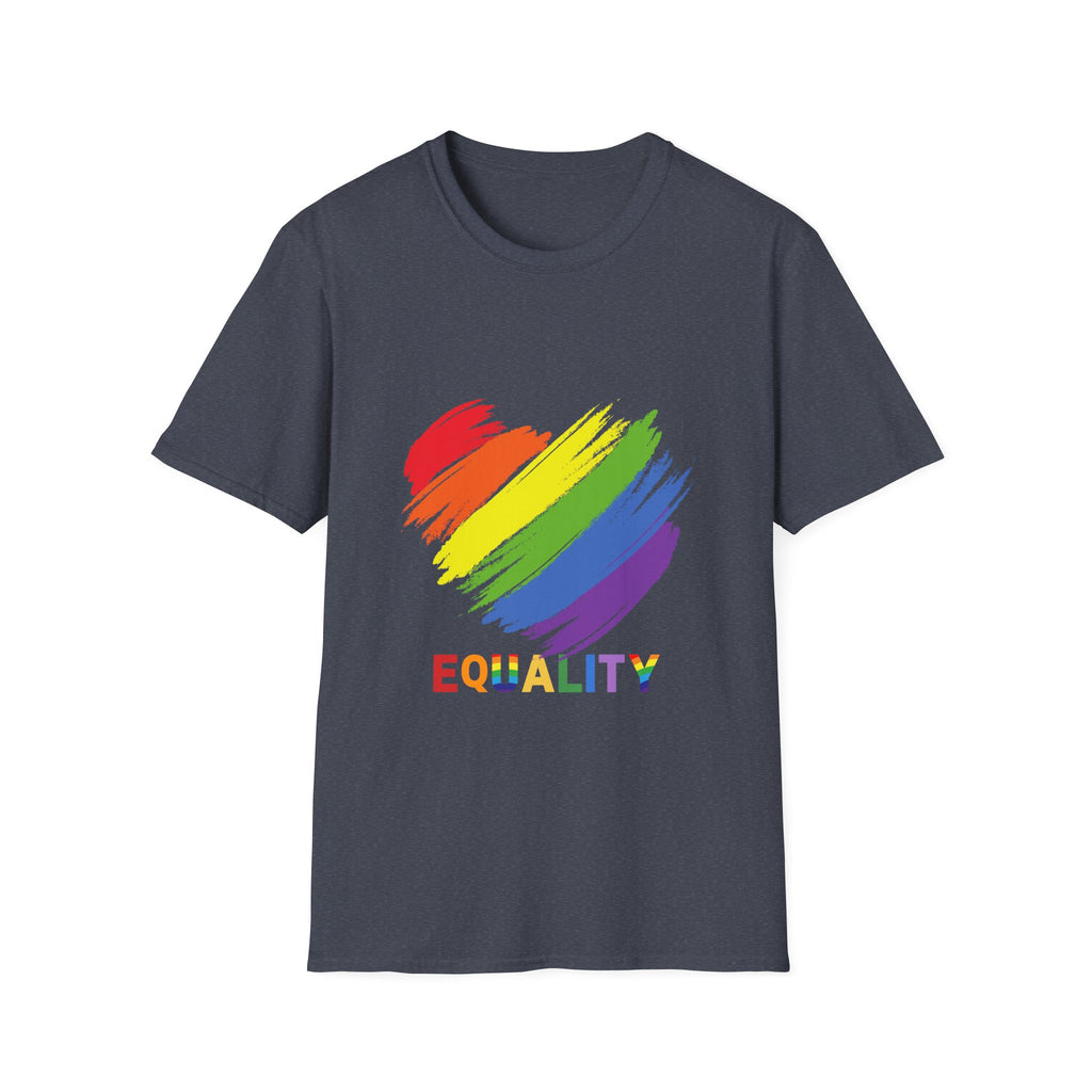 Unisex Equality Pride T-Shirt, LGBTQ+ Apparel, Rainbow Heart Tee, Gift for Allies, Softstyle Anniversary Shirt
