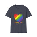 Unisex Equality Pride T-Shirt, LGBTQ+ Apparel, Rainbow Heart Tee, Gift for Allies, Softstyle Anniversary Shirt
