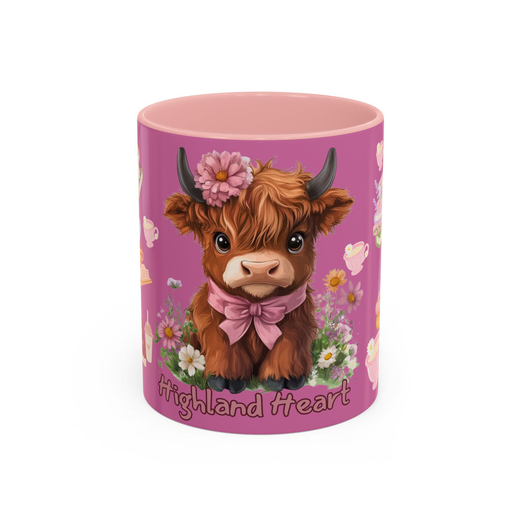 Highland Cow Coffee Mug — Cute Floral Heart Cow Accent Mug (11/15oz)