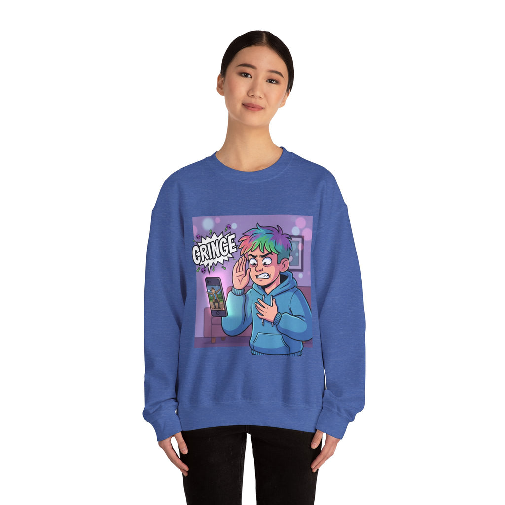Cringe Reaction Cartoon Boy Sweatshirt | Funny Phone Call Illustration
