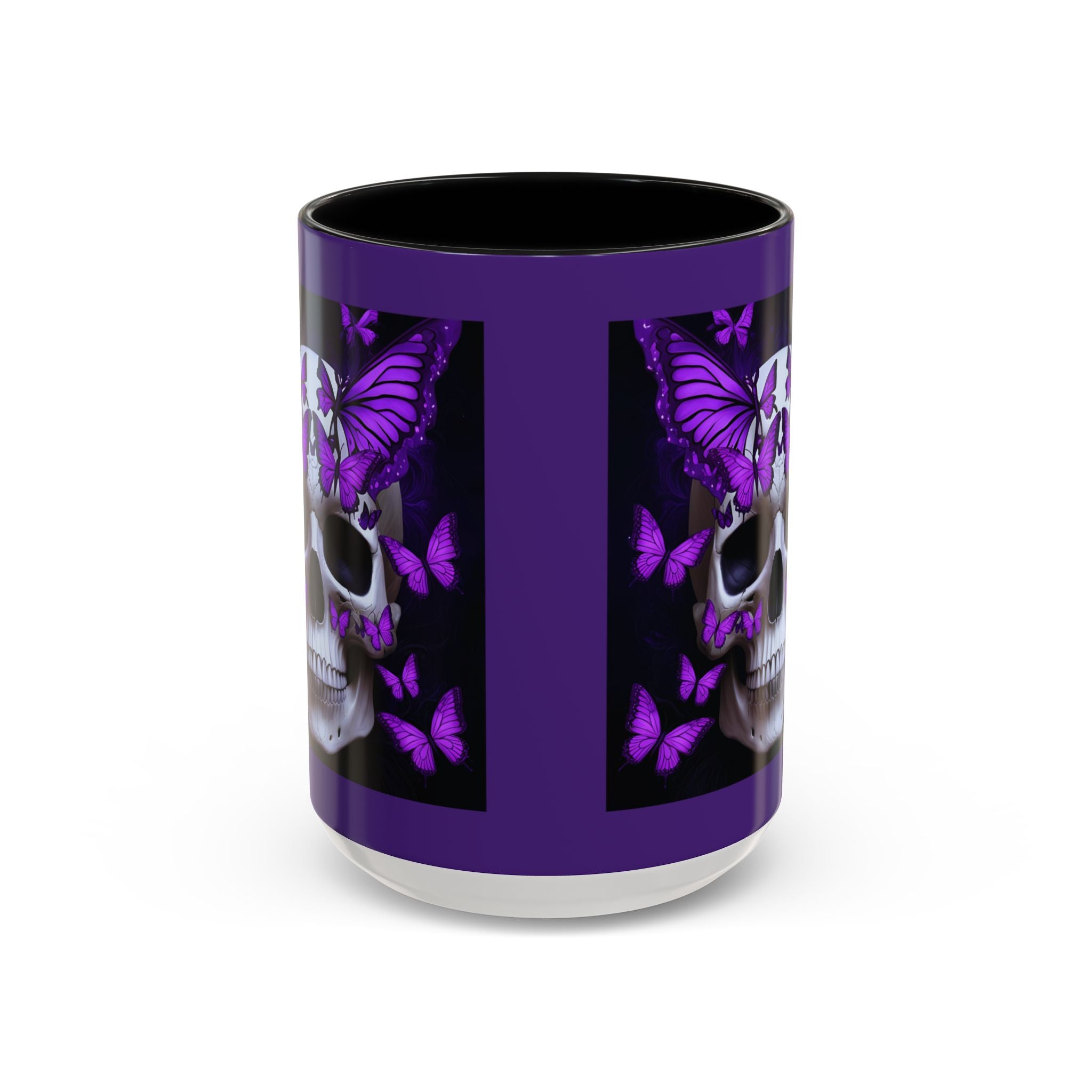 Purple Coffee Cup Gothic Butterfly Skull Accent Mug