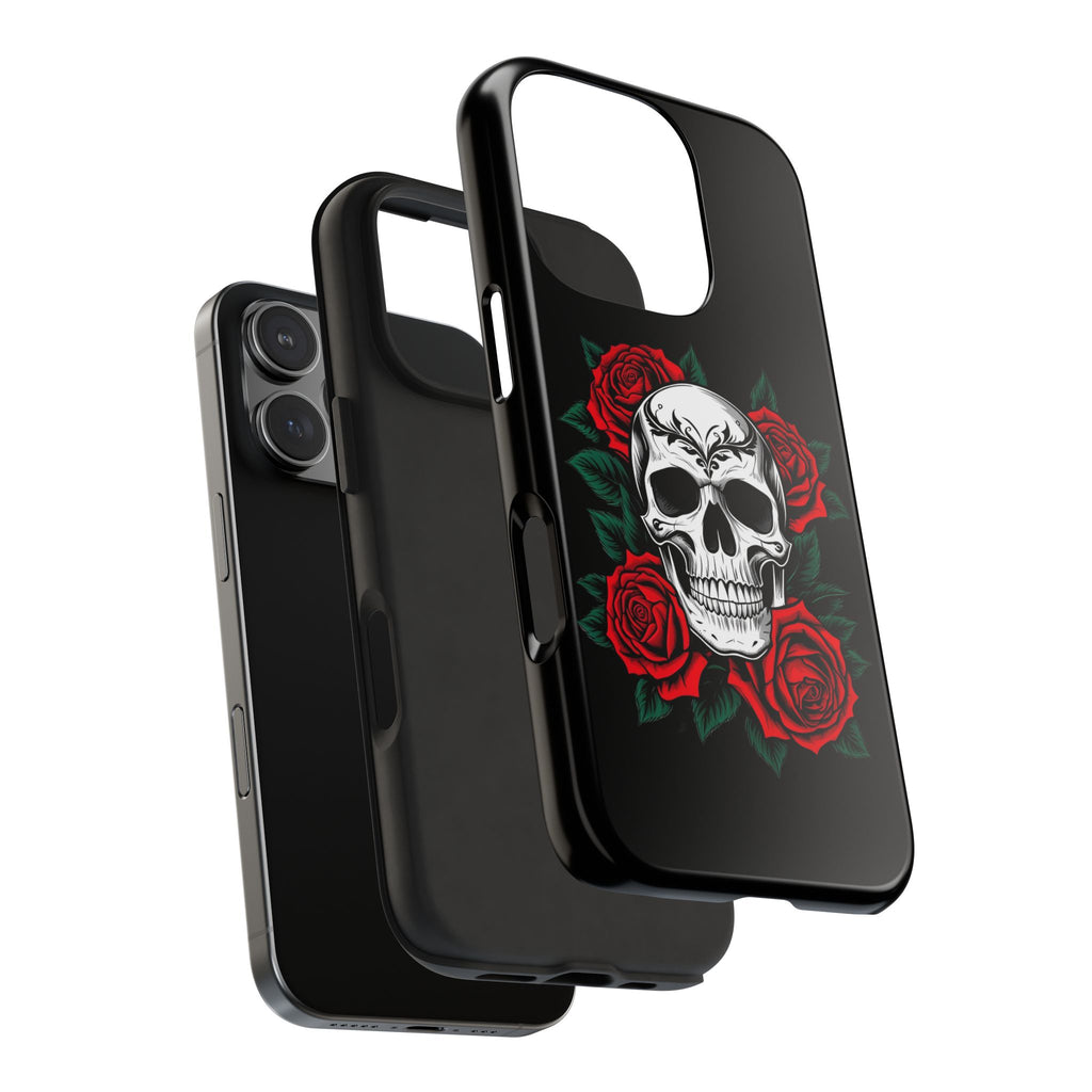 Skull and Roses Tough Phone Case — Durable Protective iPhone Cover with Vibrant Wing Design