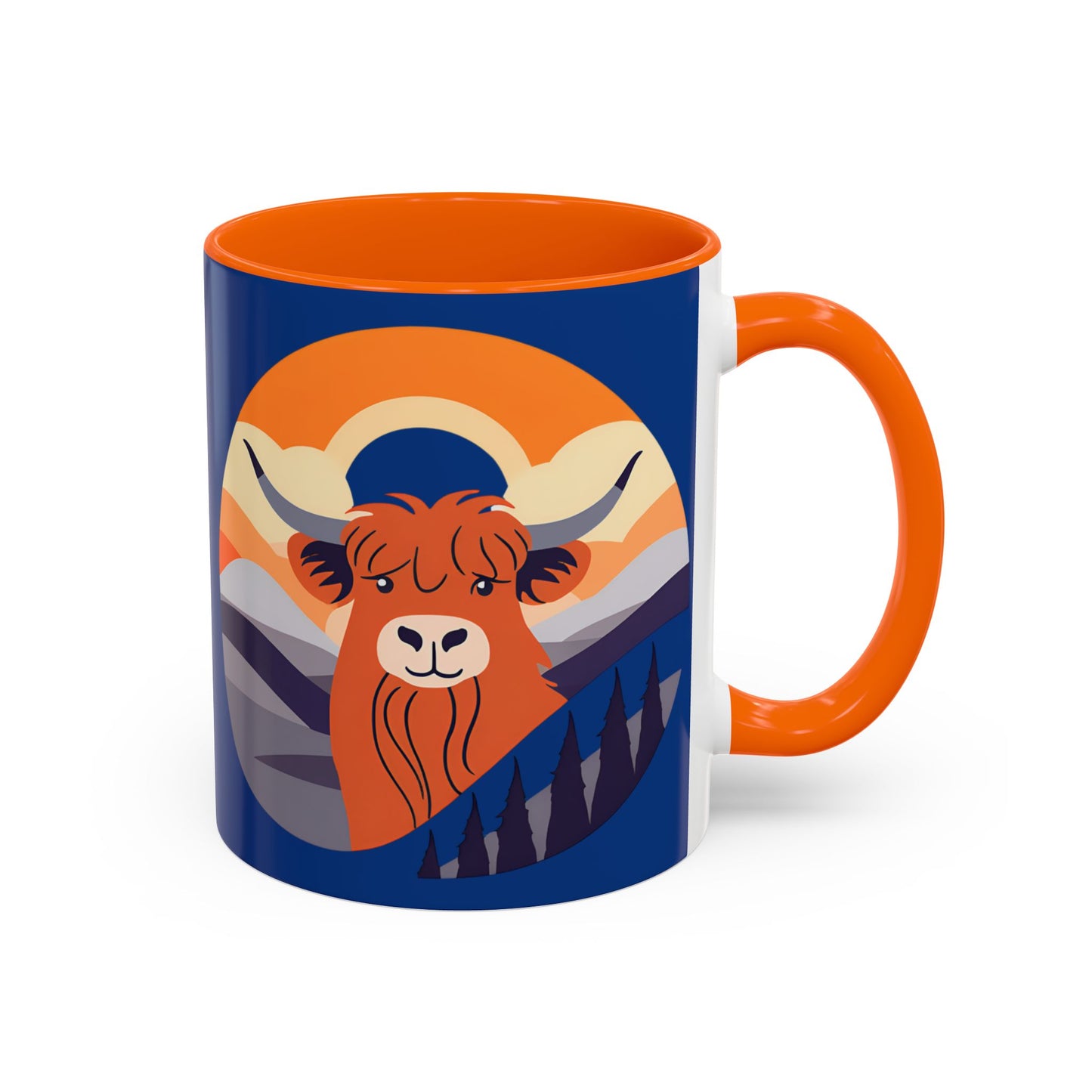 Highland Cow Coffee Mug — Cute Orange Scottish Cattle Accent Ceramic Mug (11/15 oz)