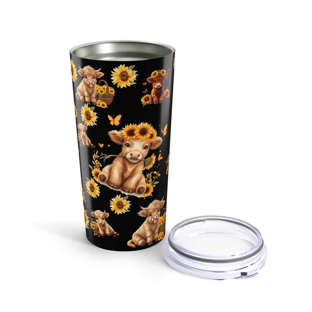 Highland Cow Tumbler Cute Calf Floral Travel Cup 20oz