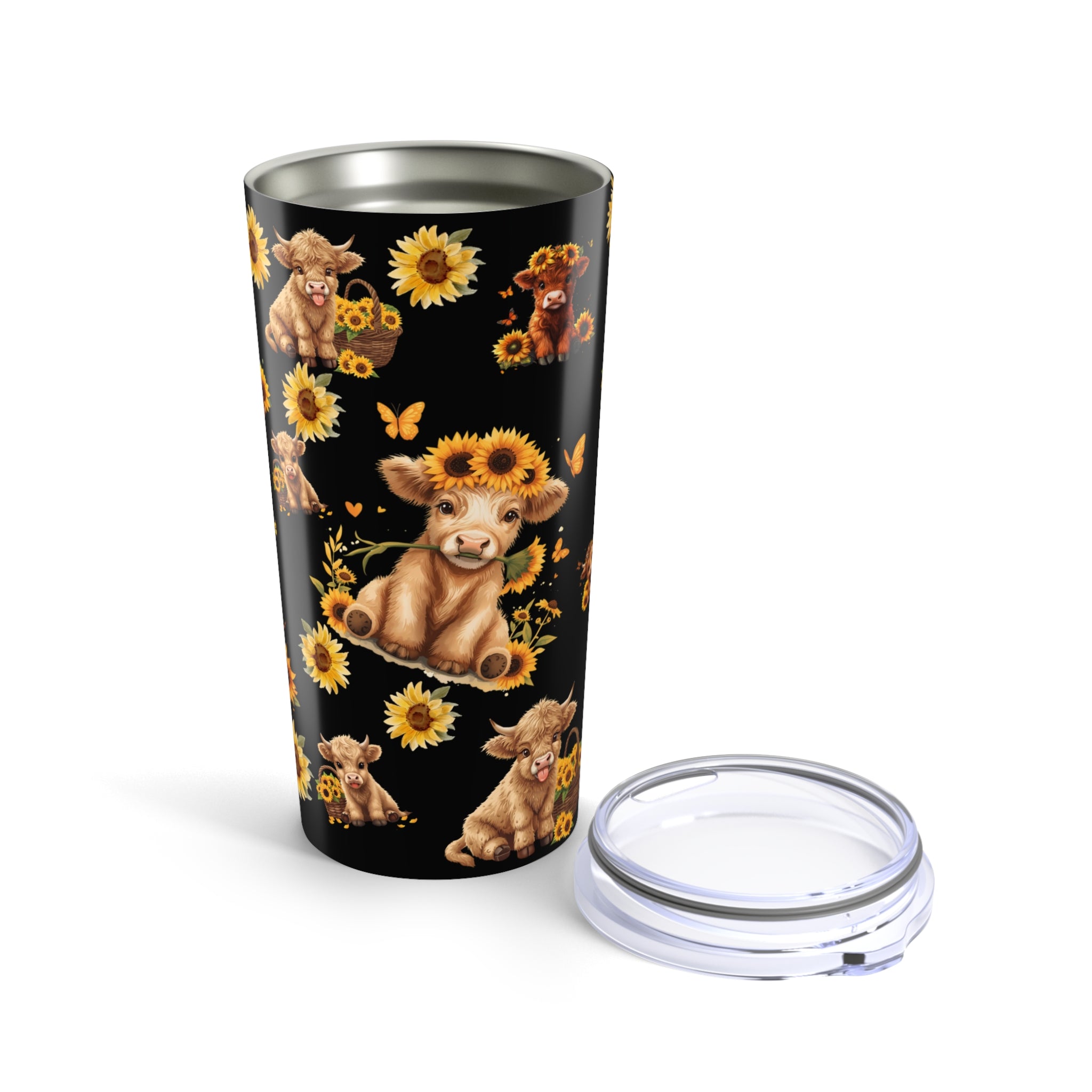 Highland Cow Tumbler Cute Calf Floral Travel Cup 20oz